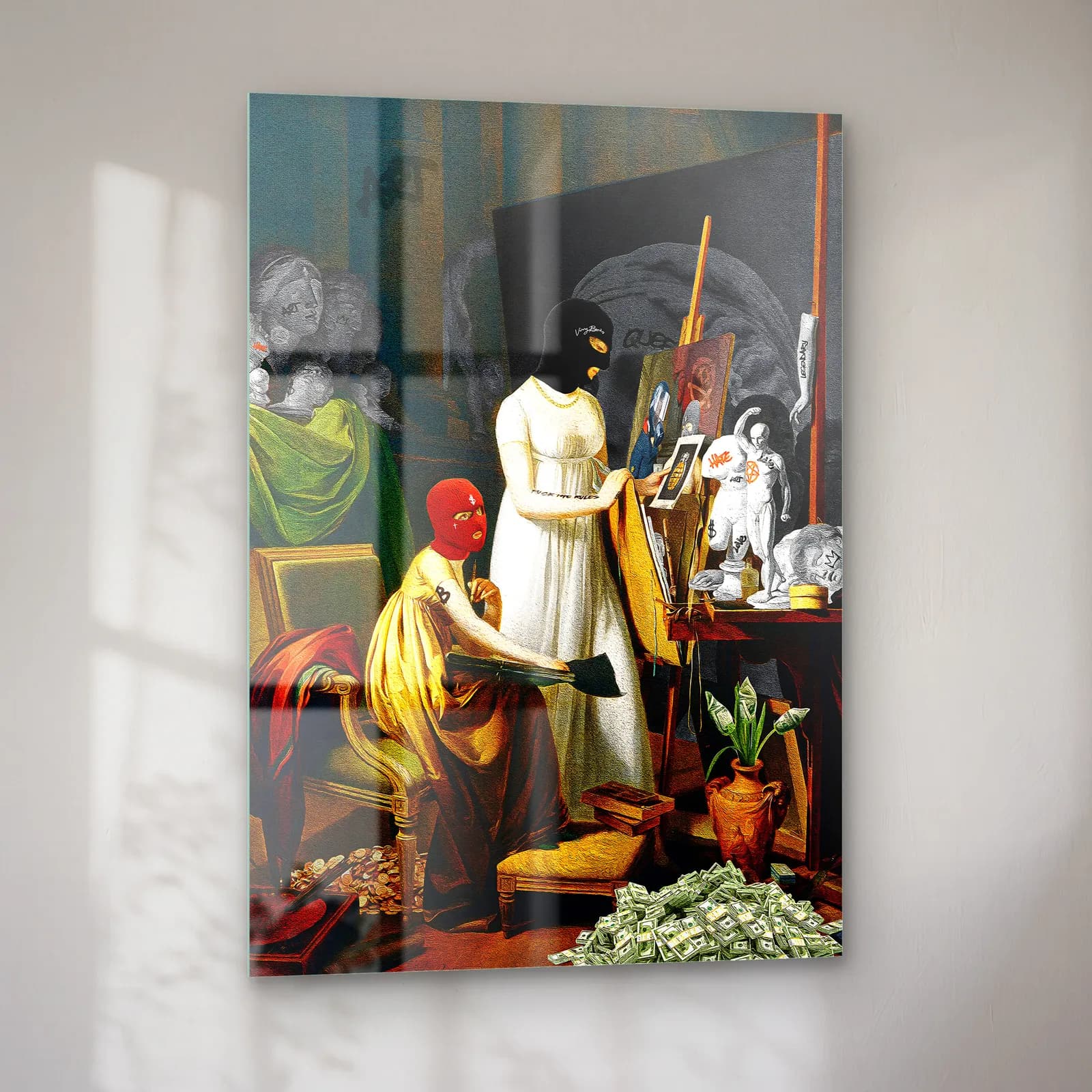 Maskeli Ressam Atölyesi cam tablo — sol açıdan görünüm