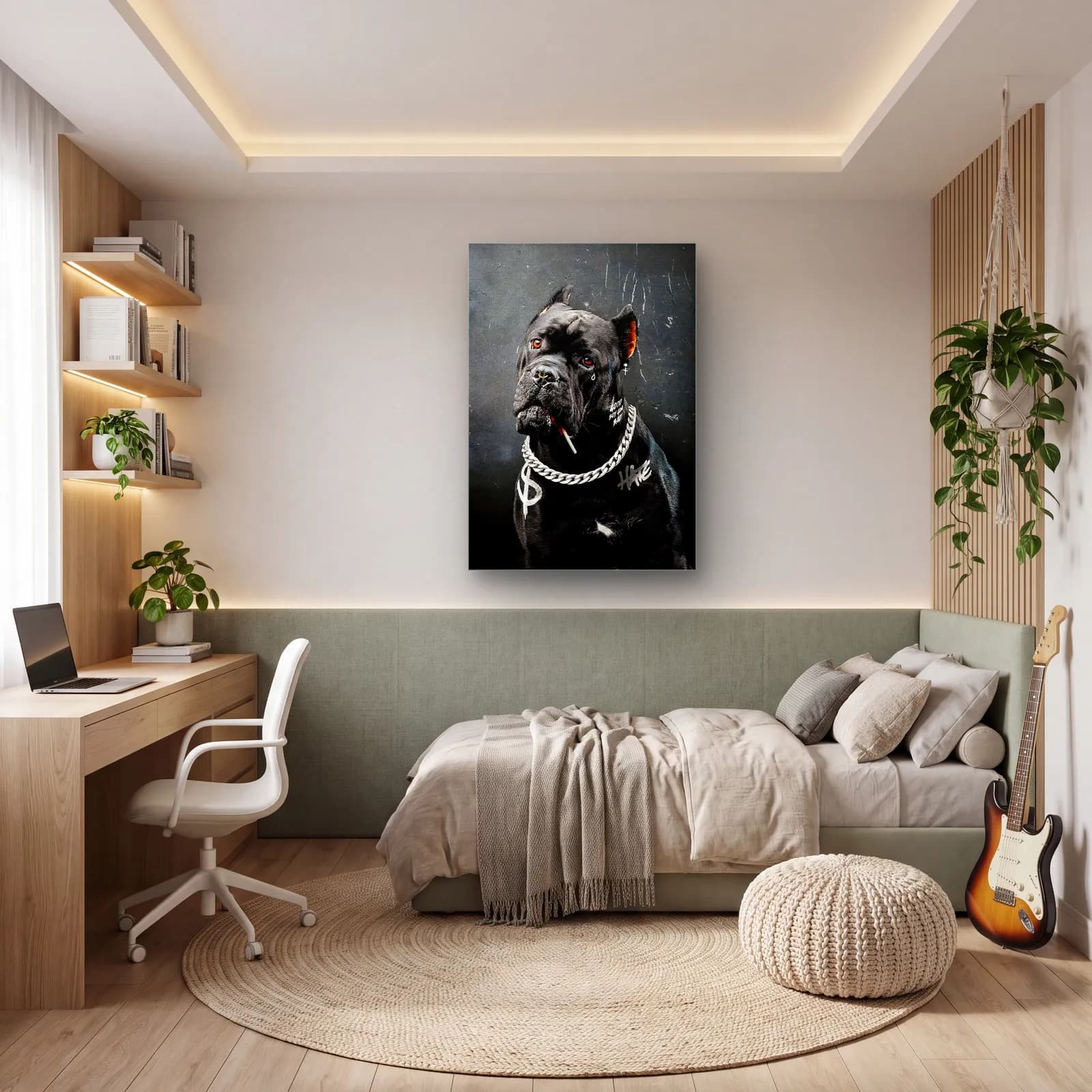 Sigaralı Cane Corso Portresi cam tablo — genç odasında