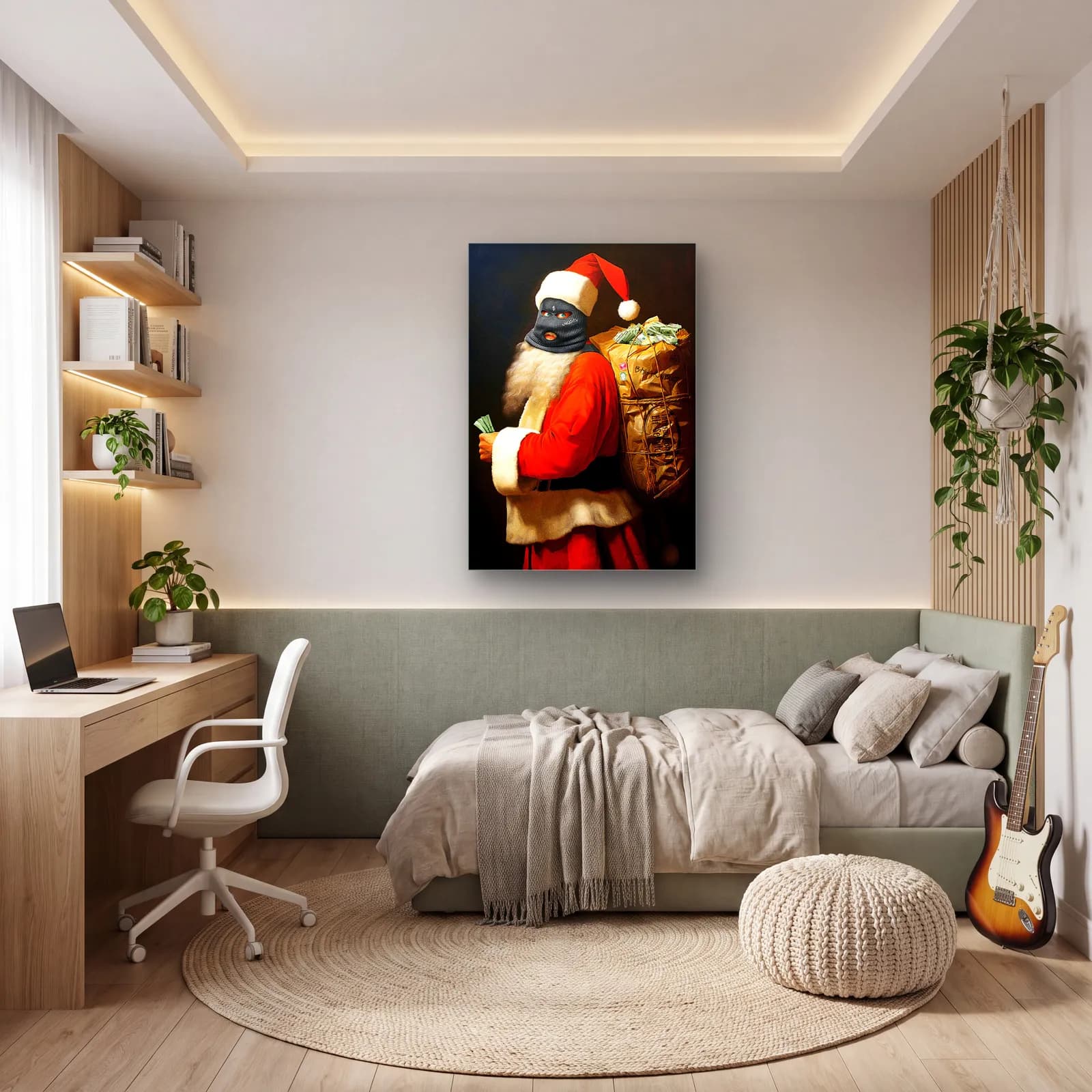 Kar Maskeli Noel Baba cam tablo — genç odasında