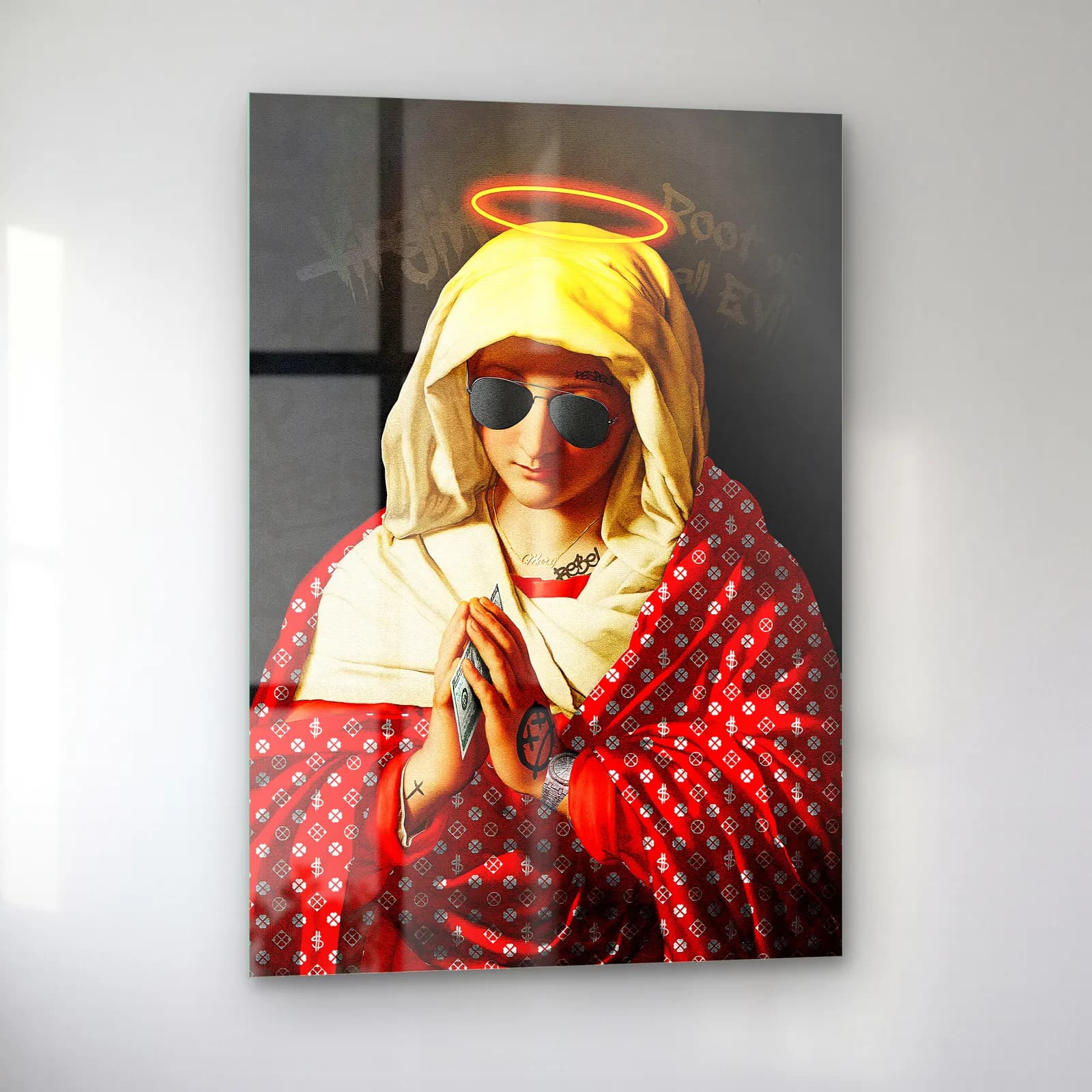 Güneş Gözlüklü Madonna cam tablo — sol açıdan görünüm