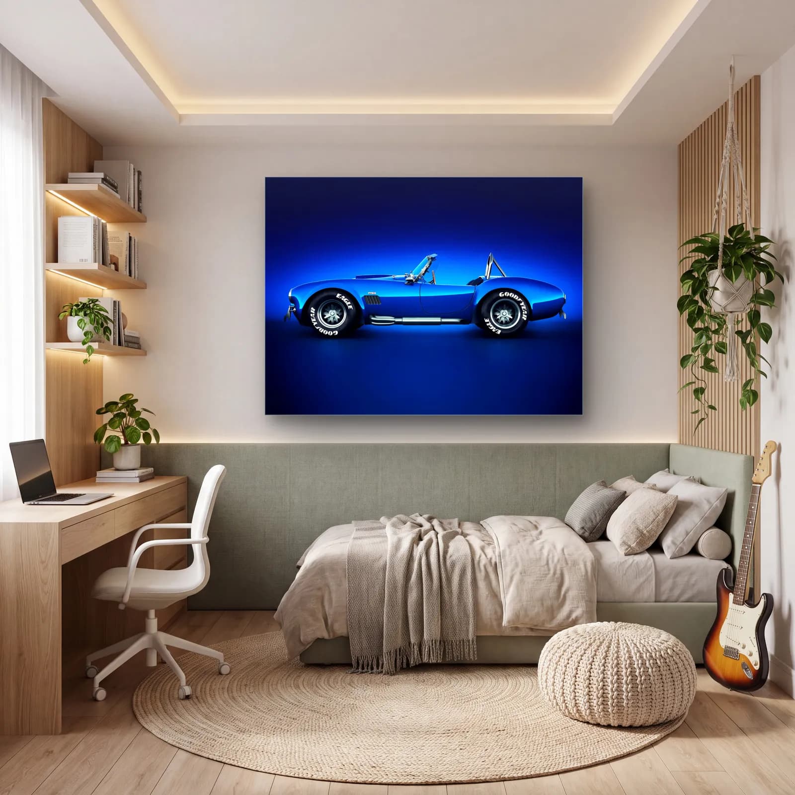Mavi Shelby Cobra cam tablo — genç odasında