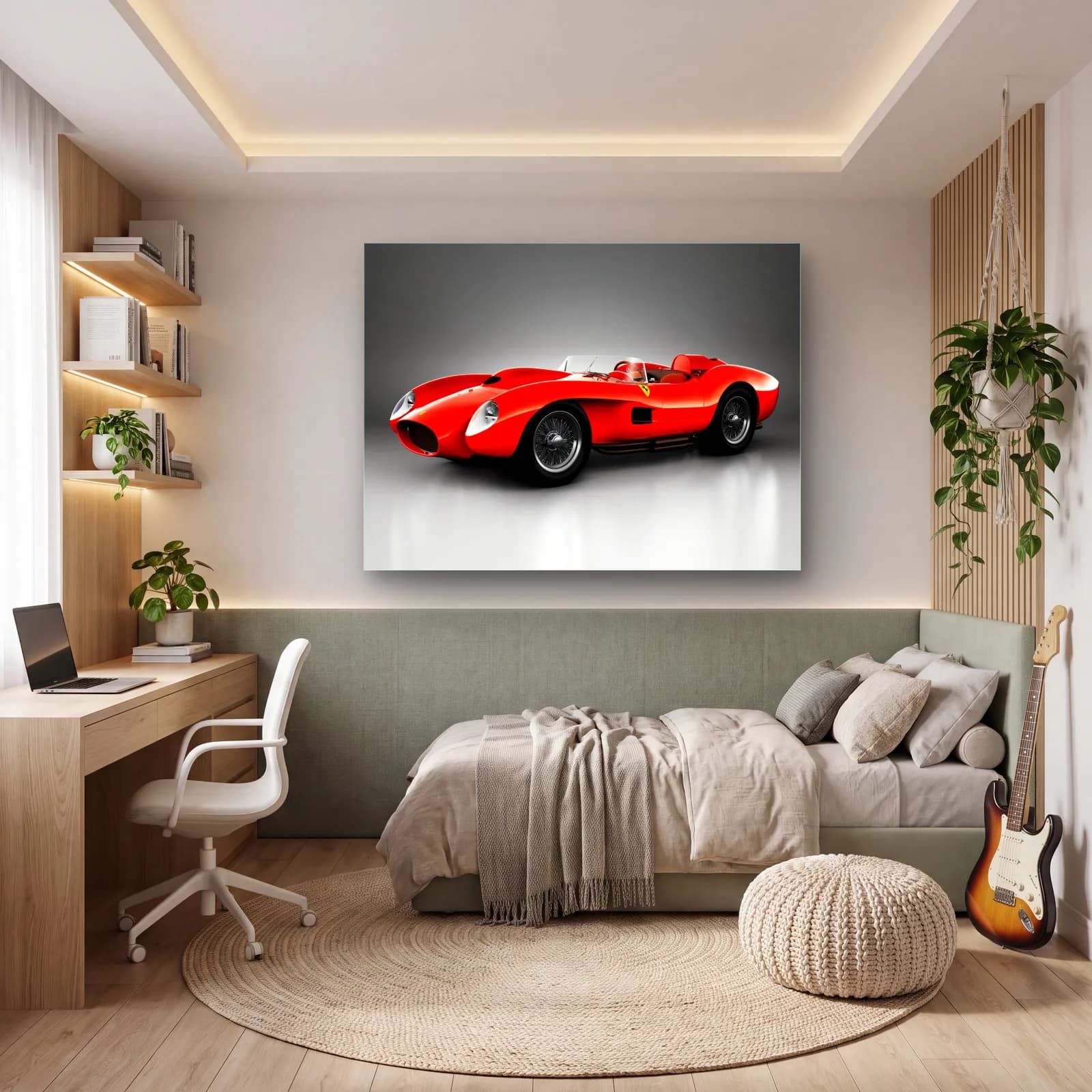Kırmızı Ferrari 250 Testa Rossa cam tablo — genç odasında