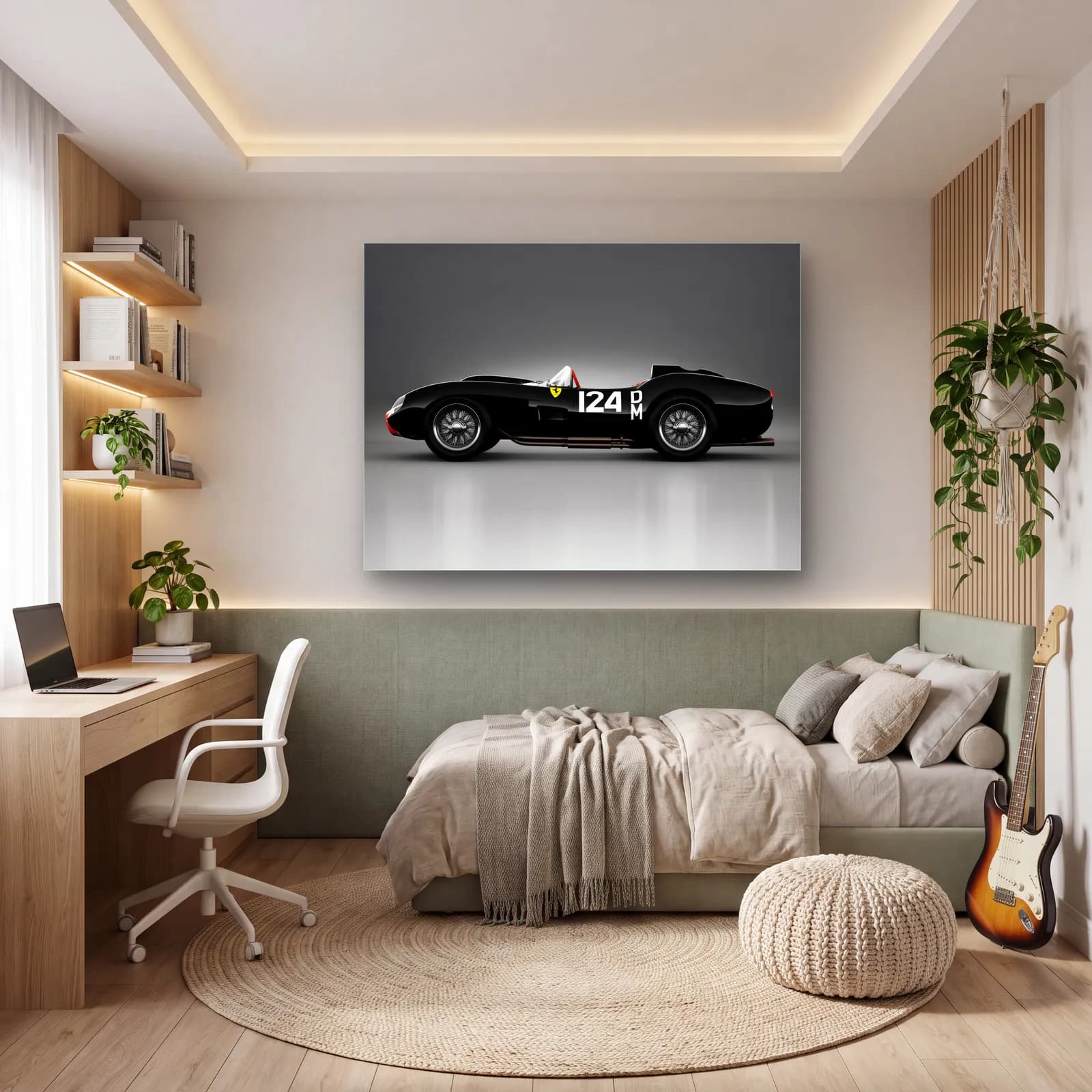 Siyah Ferrari 250 Testa Rossa cam tablo — genç odasında