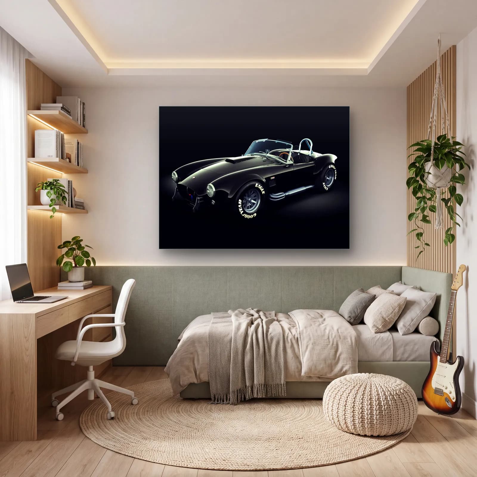 Siyah Shelby Cobra cam tablo — genç odasında