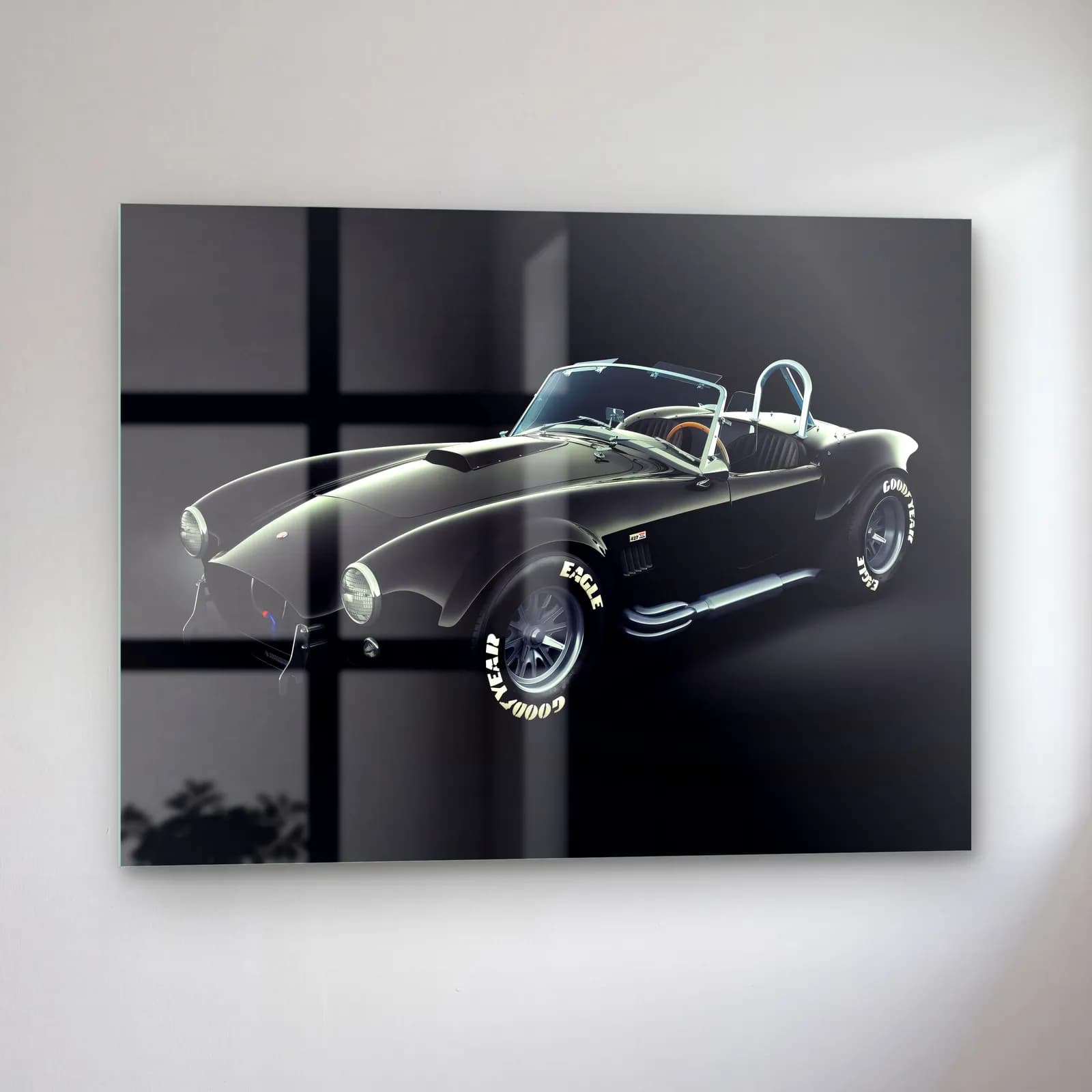 Siyah Shelby Cobra cam tablo — sol açıdan görünüm