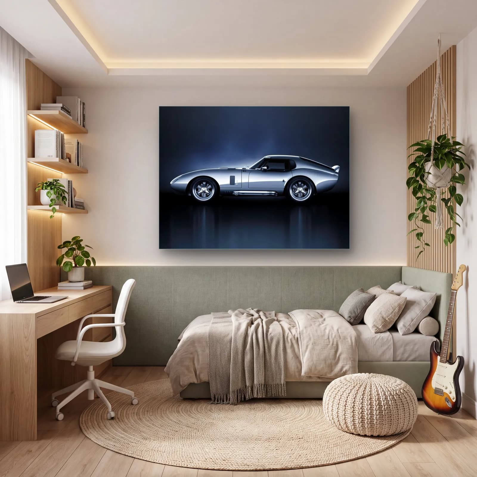 Gümüş Shelby Daytona Coupe cam tablo — genç odasında