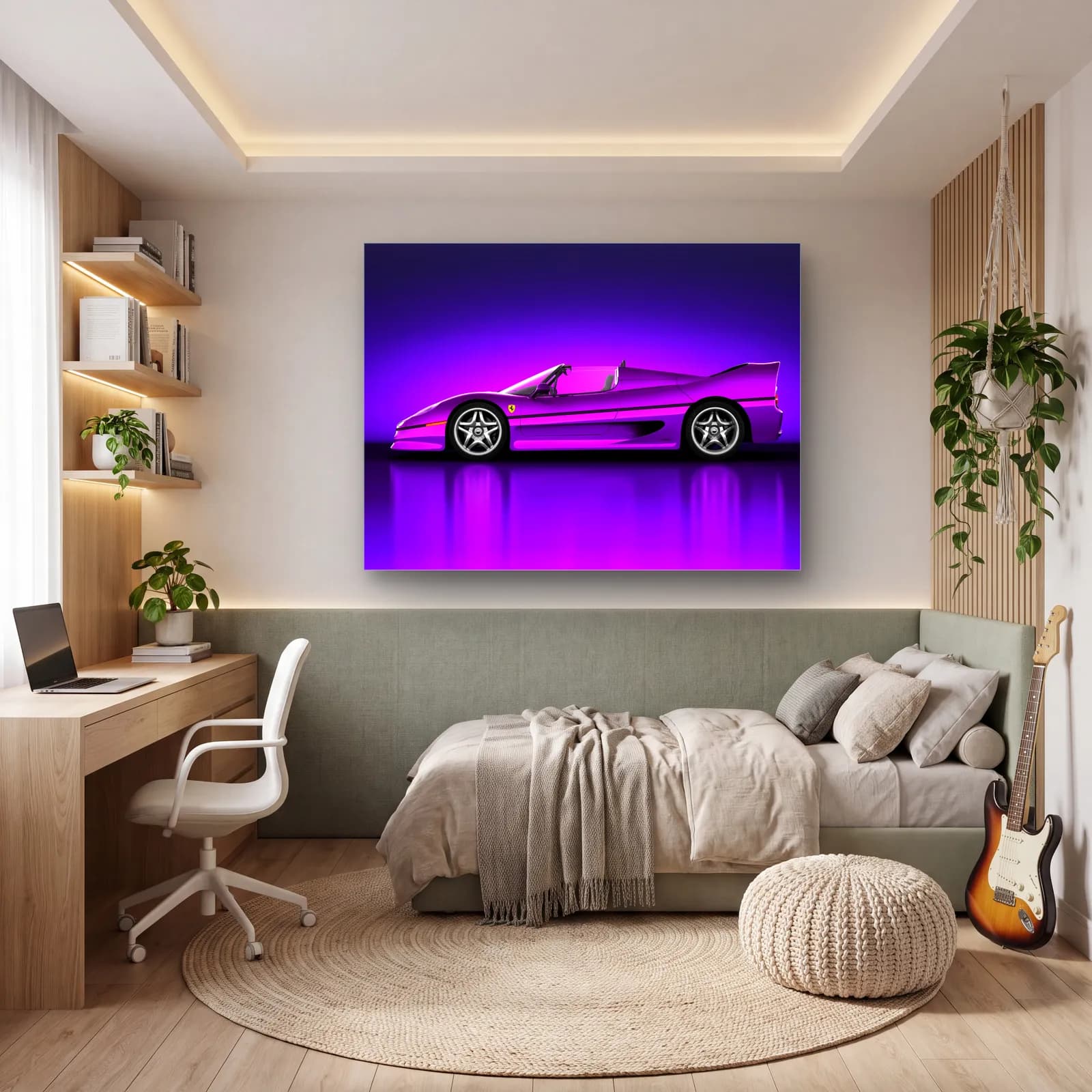 Mor Ferrari F50 cam tablo — genç odasında