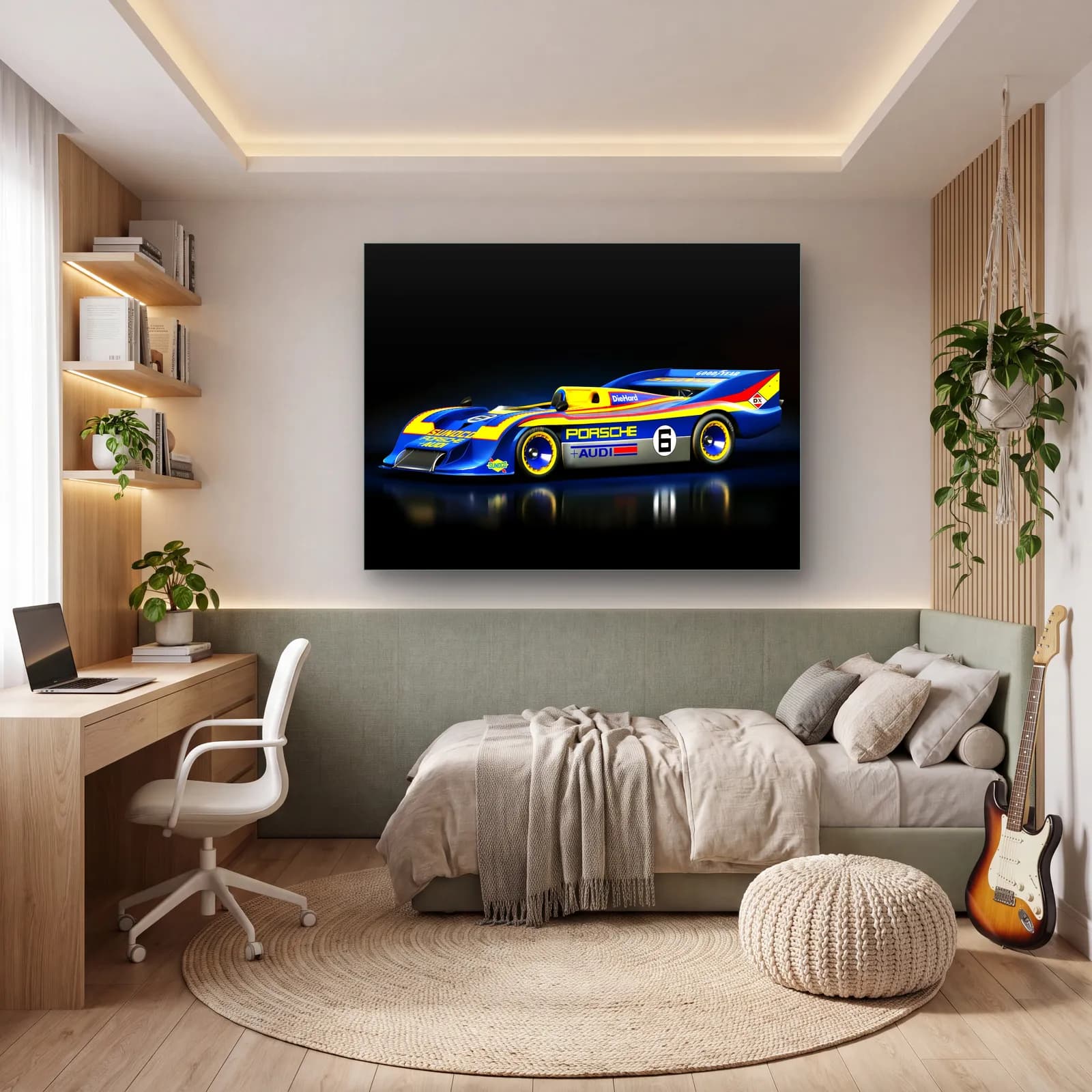 Porsche 917/30 Yarış Otomobili cam tablo — genç odasında