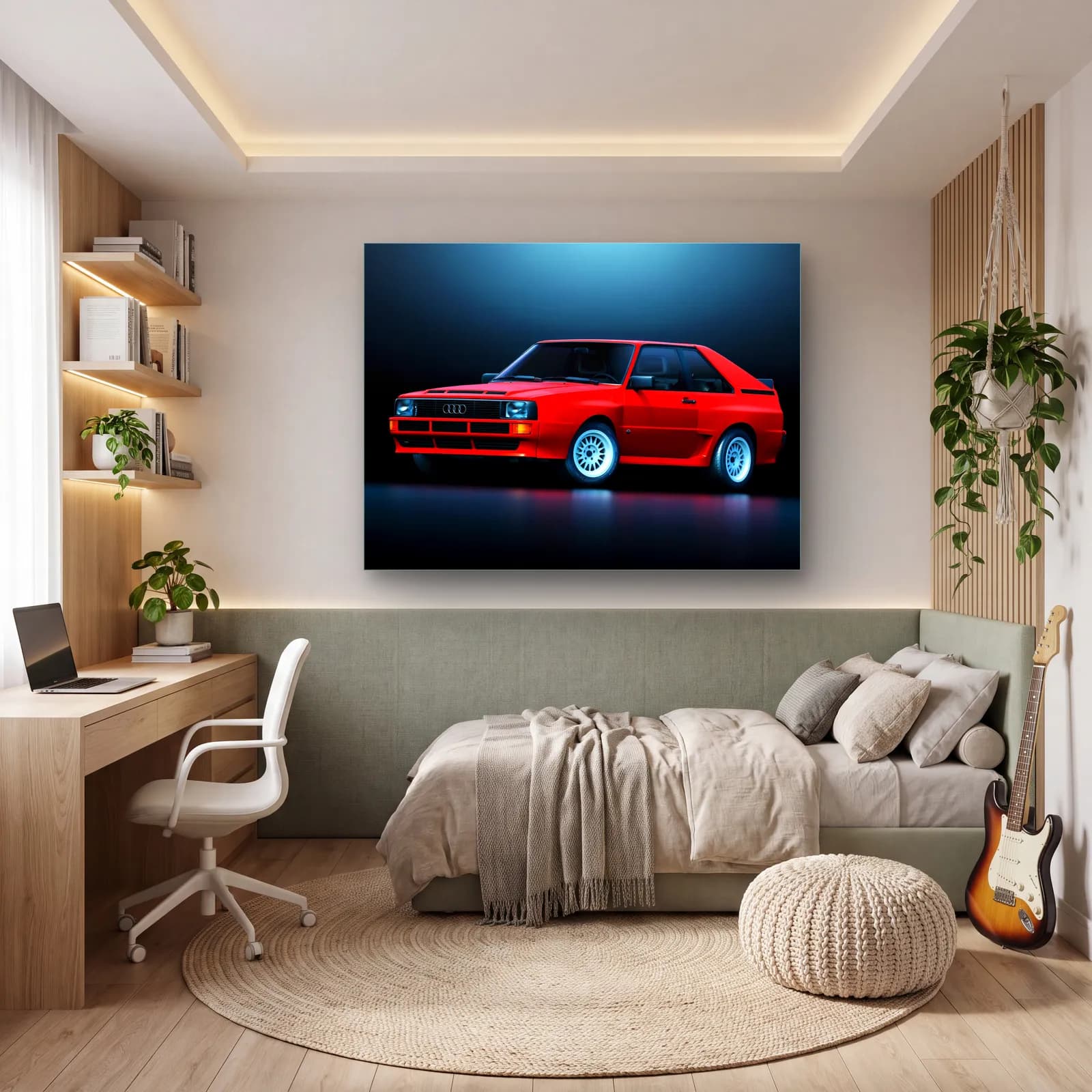 Kırmızı Audi Sport Quattro cam tablo — genç odasında