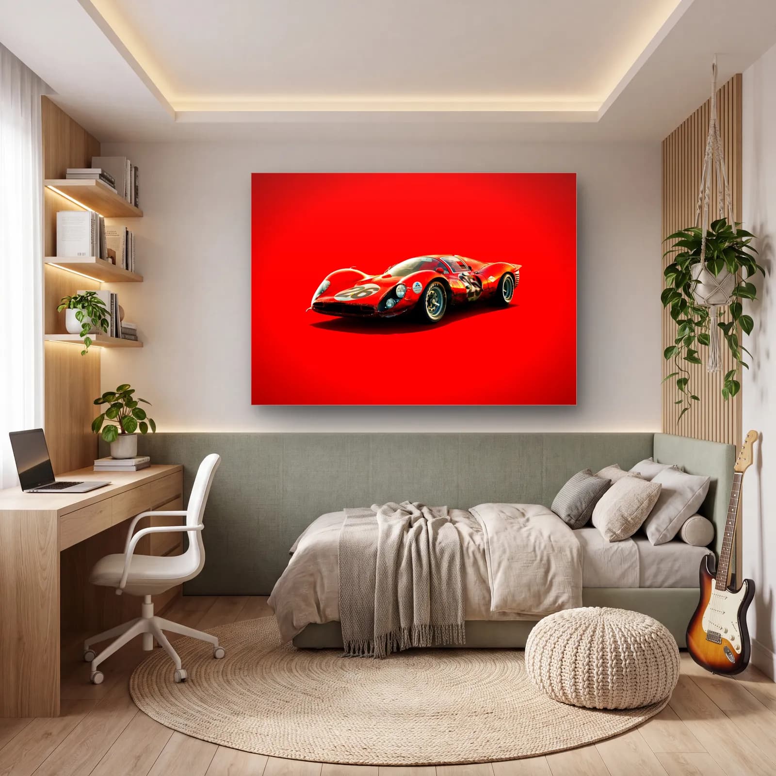 Kırmızı Ferrari 330 P4 cam tablo — genç odasında