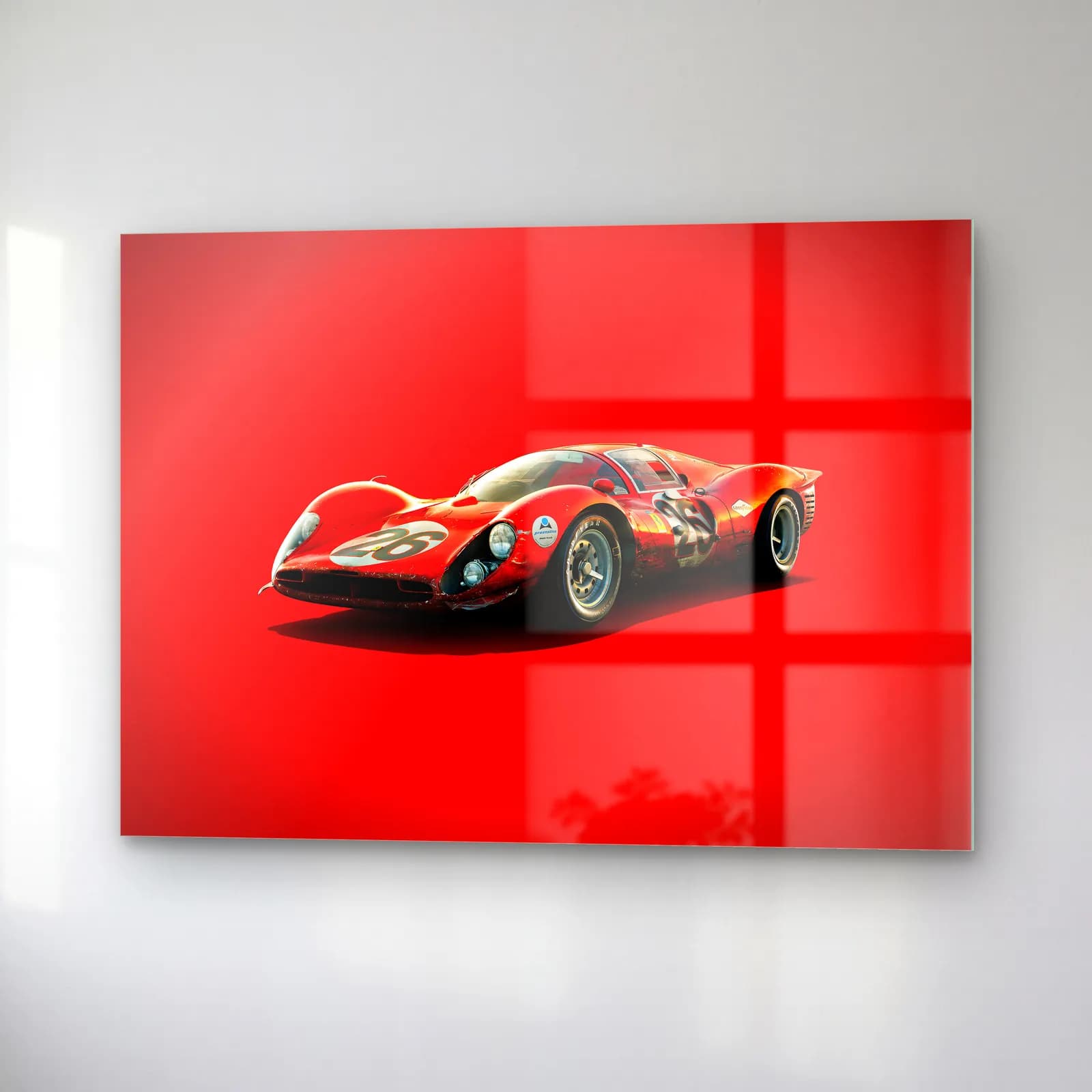 Kırmızı Ferrari 330 P4 cam tablo — sağ açıdan görünüm