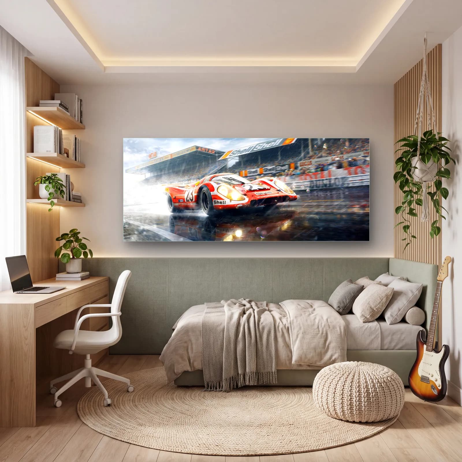 Yağmurda Porsche 917 Le Mans cam tablo — genç odasında