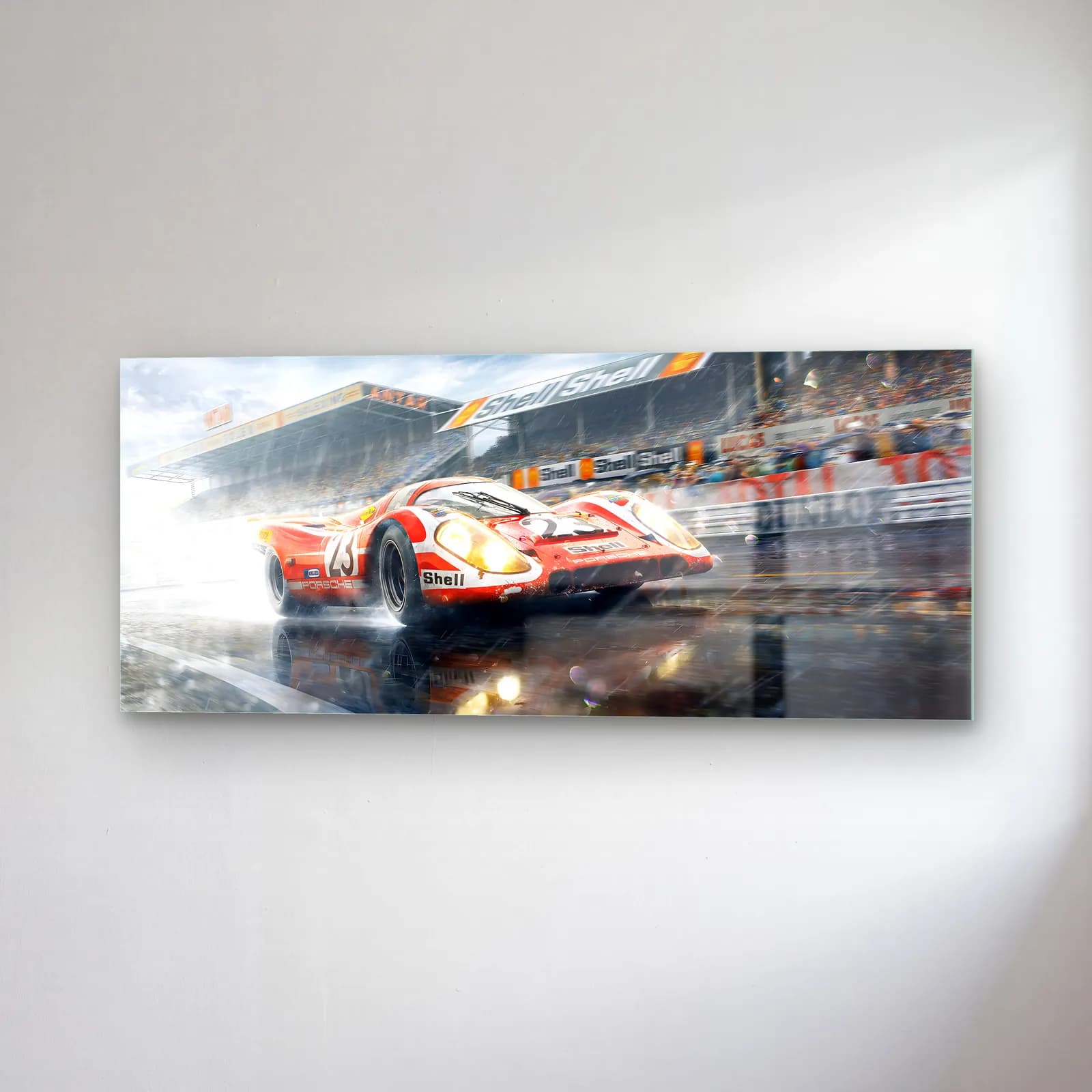 Yağmurda Porsche 917 Le Mans cam tablo — sağ açıdan görünüm