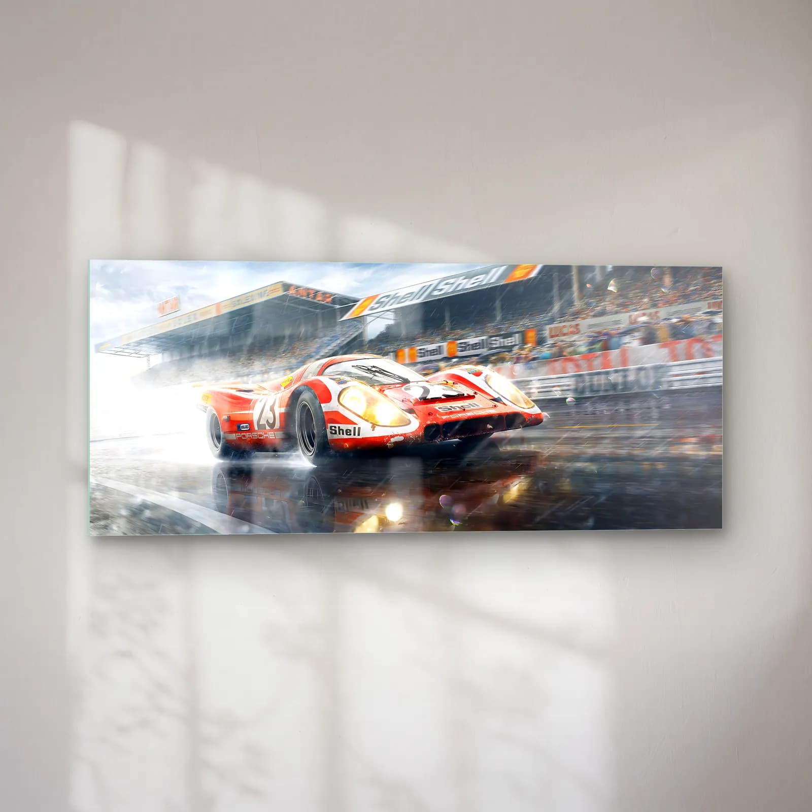 Yağmurda Porsche 917 Le Mans cam tablo — sol açıdan görünüm