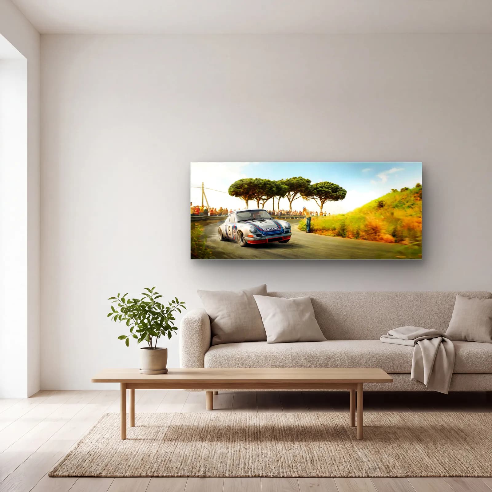 İtalyan Yolunda Porsche 911 Carrera RS cam tablo — açık renk salonda