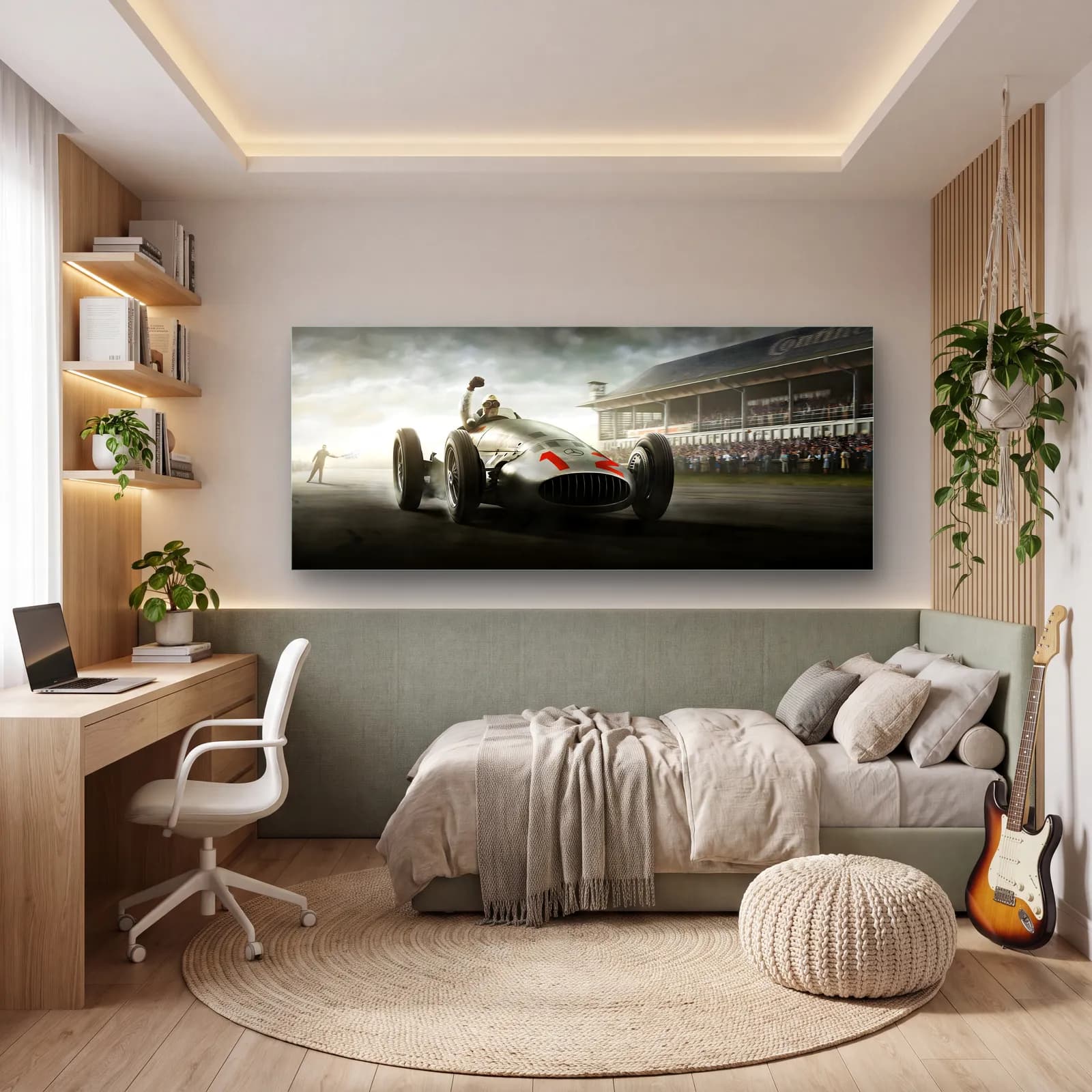 Tribün Önünde Mercedes W196 cam tablo — genç odasında