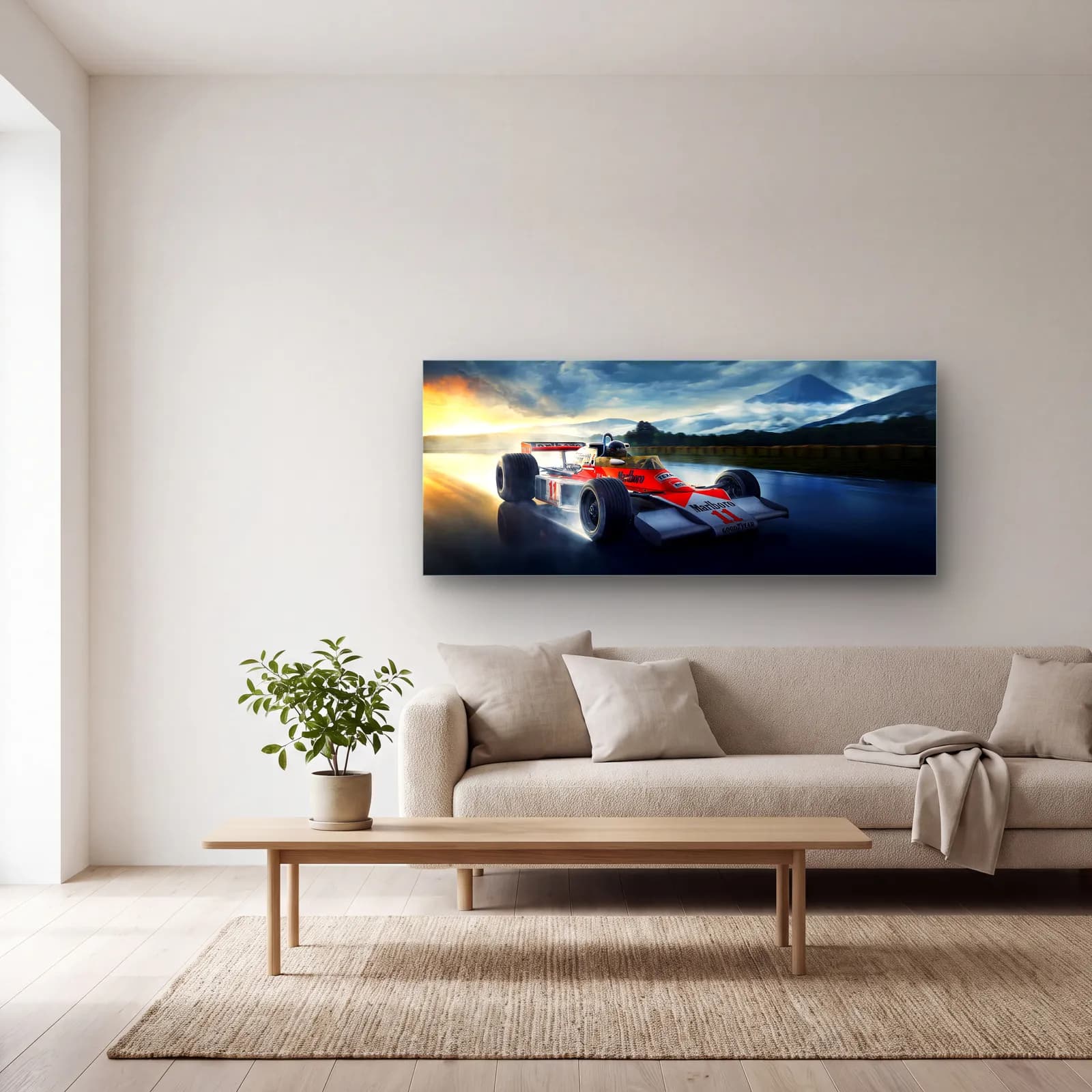 Fuji Önünde McLaren M23 cam tablo — açık renk salonda