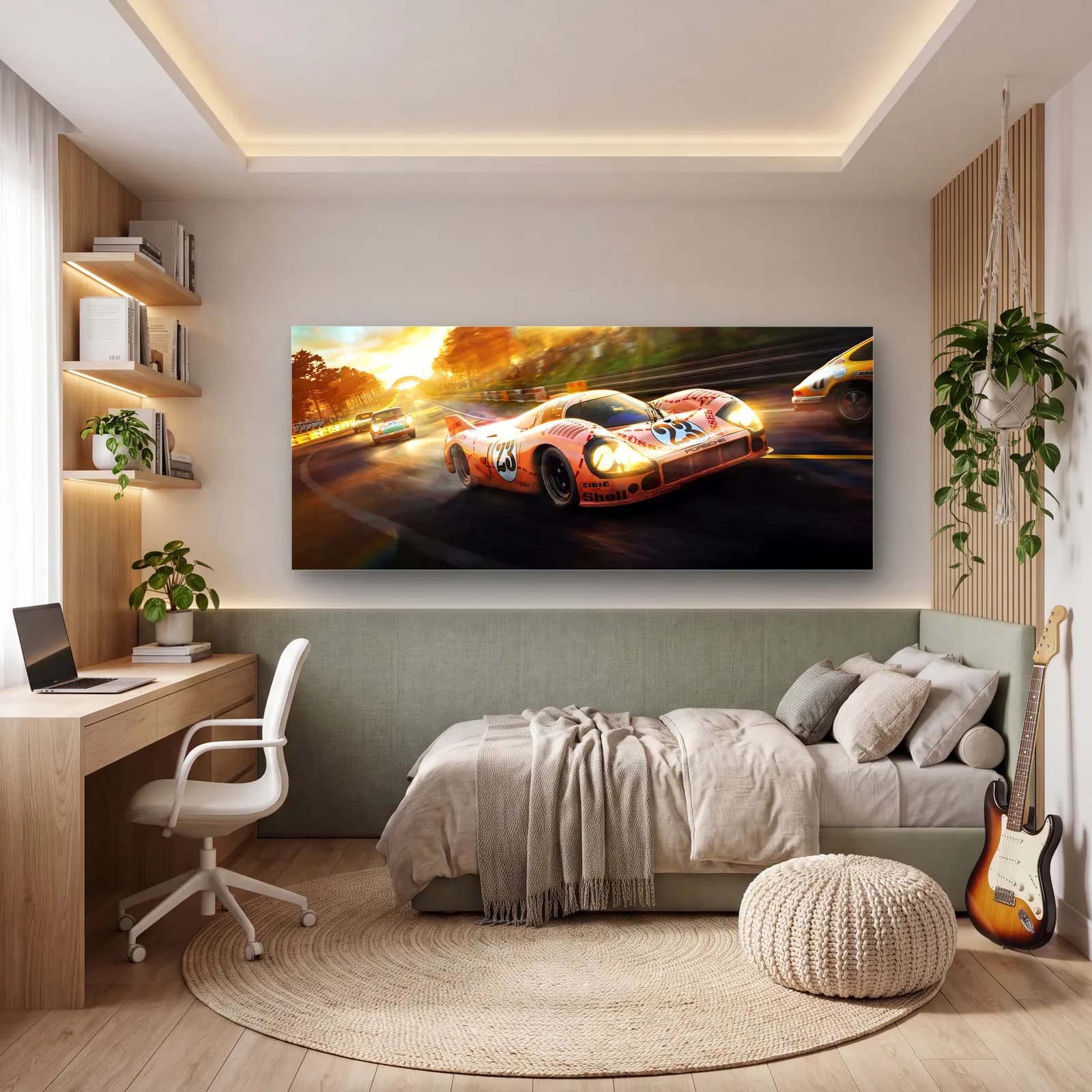 Pembe Domuz Porsche 917/20 cam tablo — genç odasında