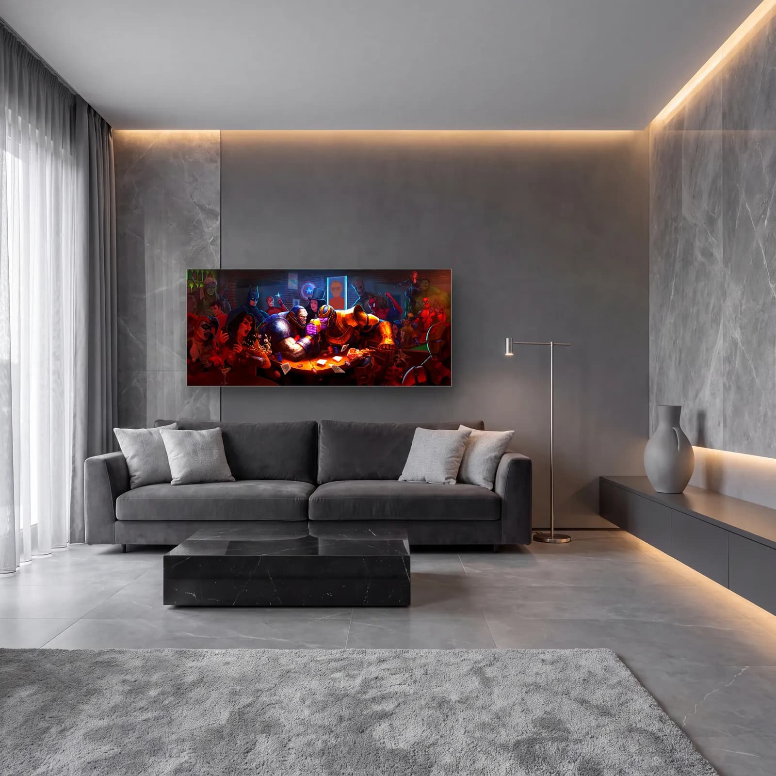 Kötü Karakterler Poker Masasında cam tablo — lüks salon duvarında