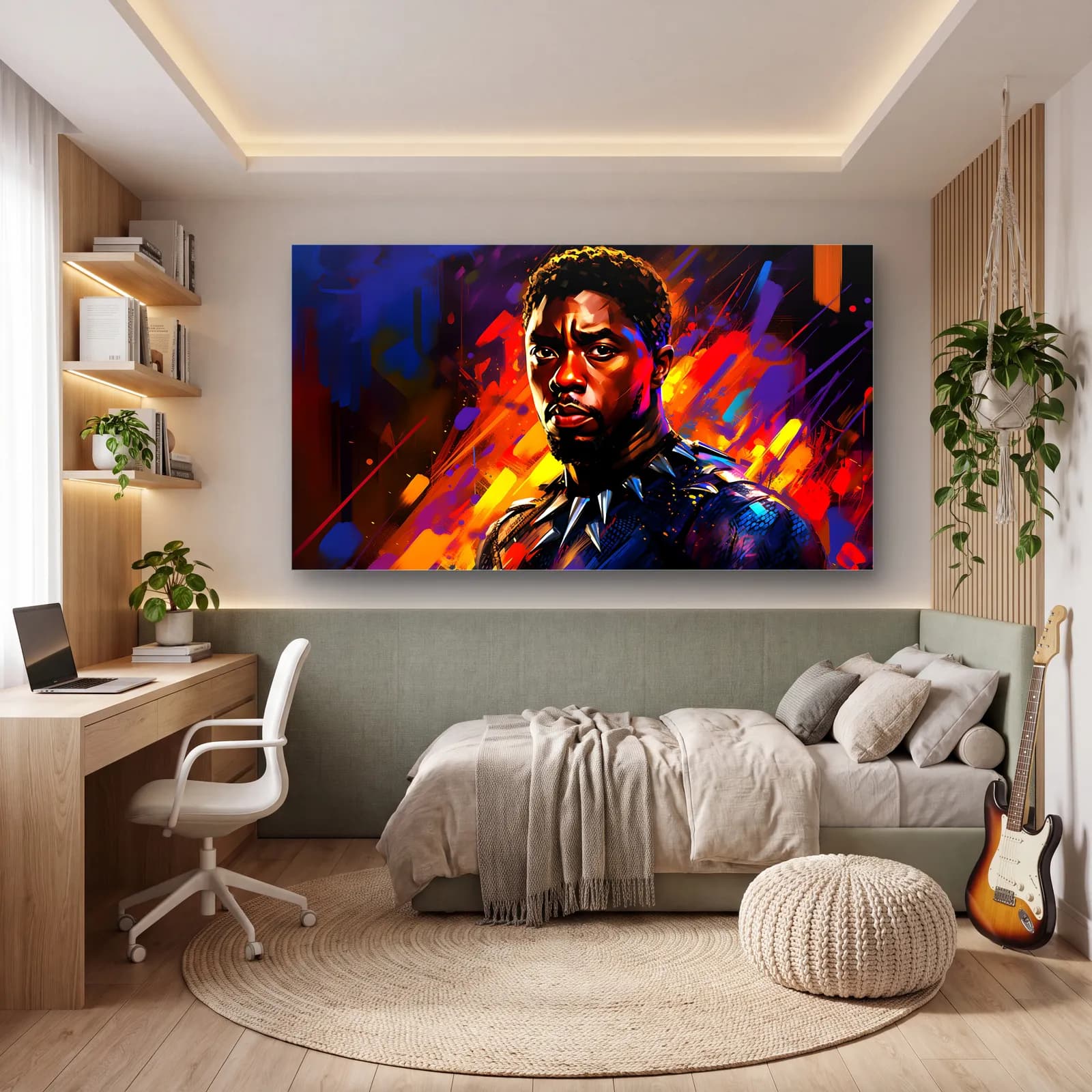 Black Panther Renkli Portre cam tablo — genç odasında