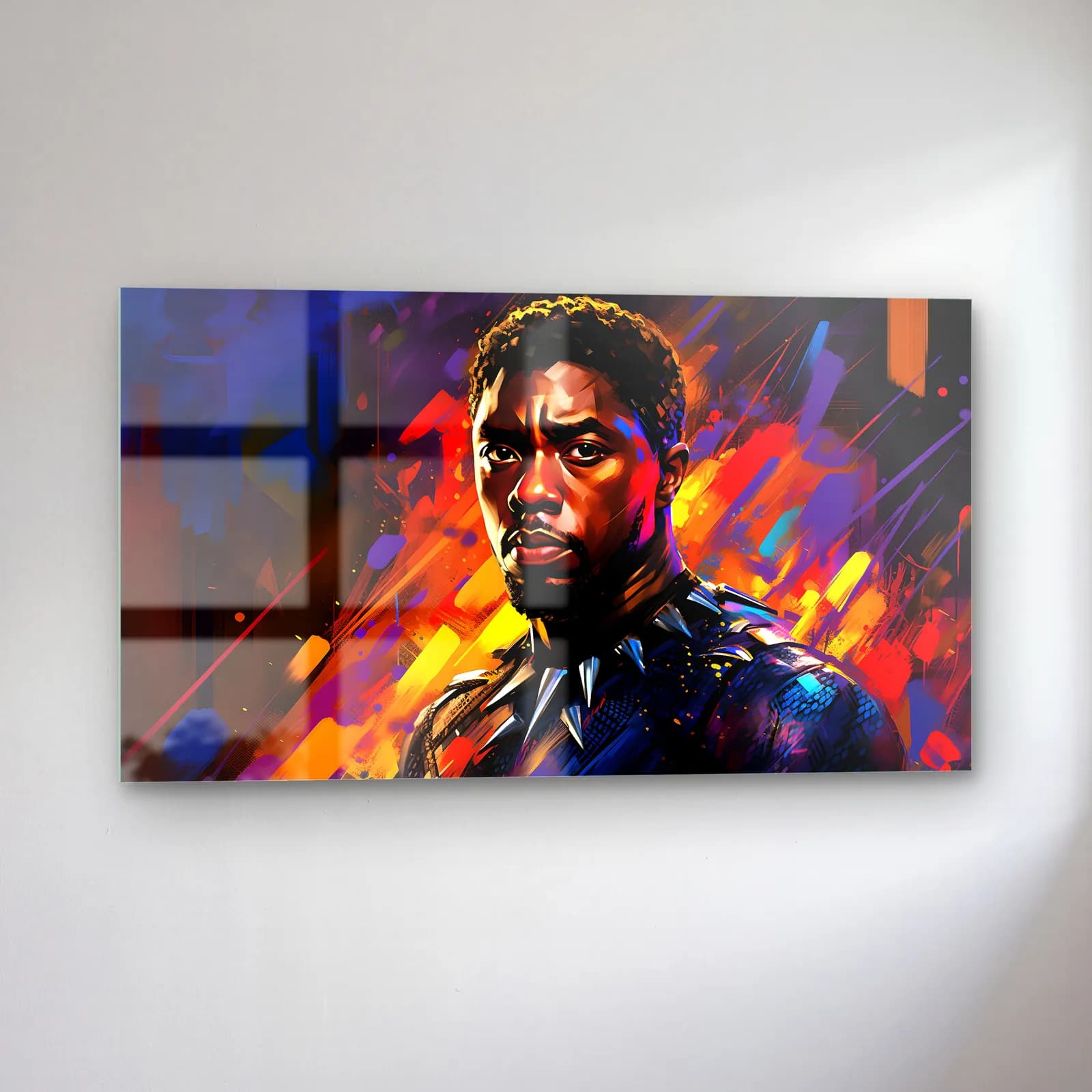 Black Panther Renkli Portre cam tablo — sol açıdan görünüm