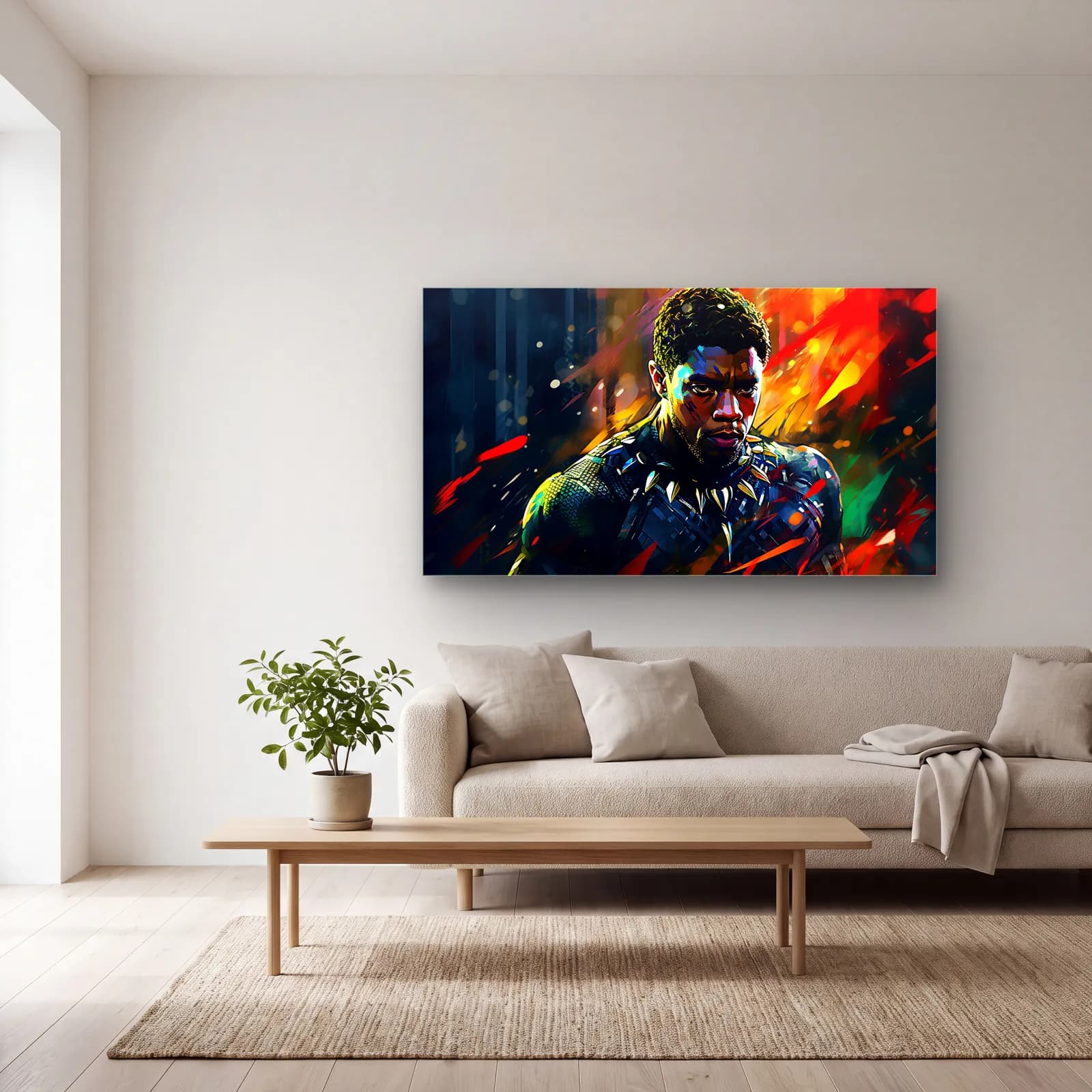 Black Panther Karanlık Portre cam tablo — açık renk salonda