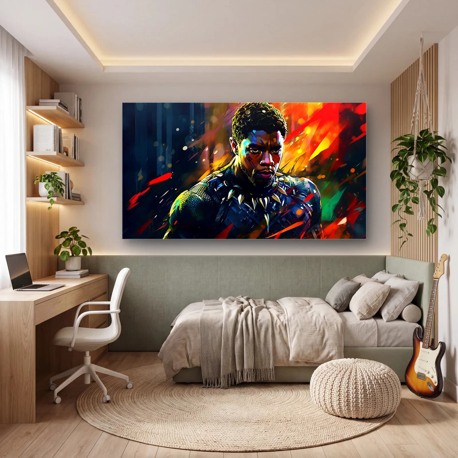 Black Panther Karanlık Portre cam tablo — genç odasında
