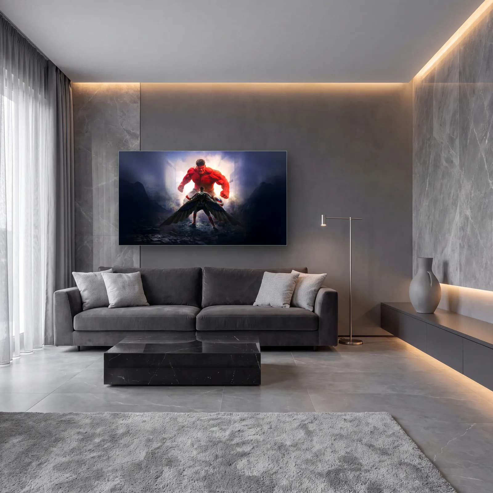 Red Hulk Sisli Dağlarda cam tablo — lüks salon duvarında