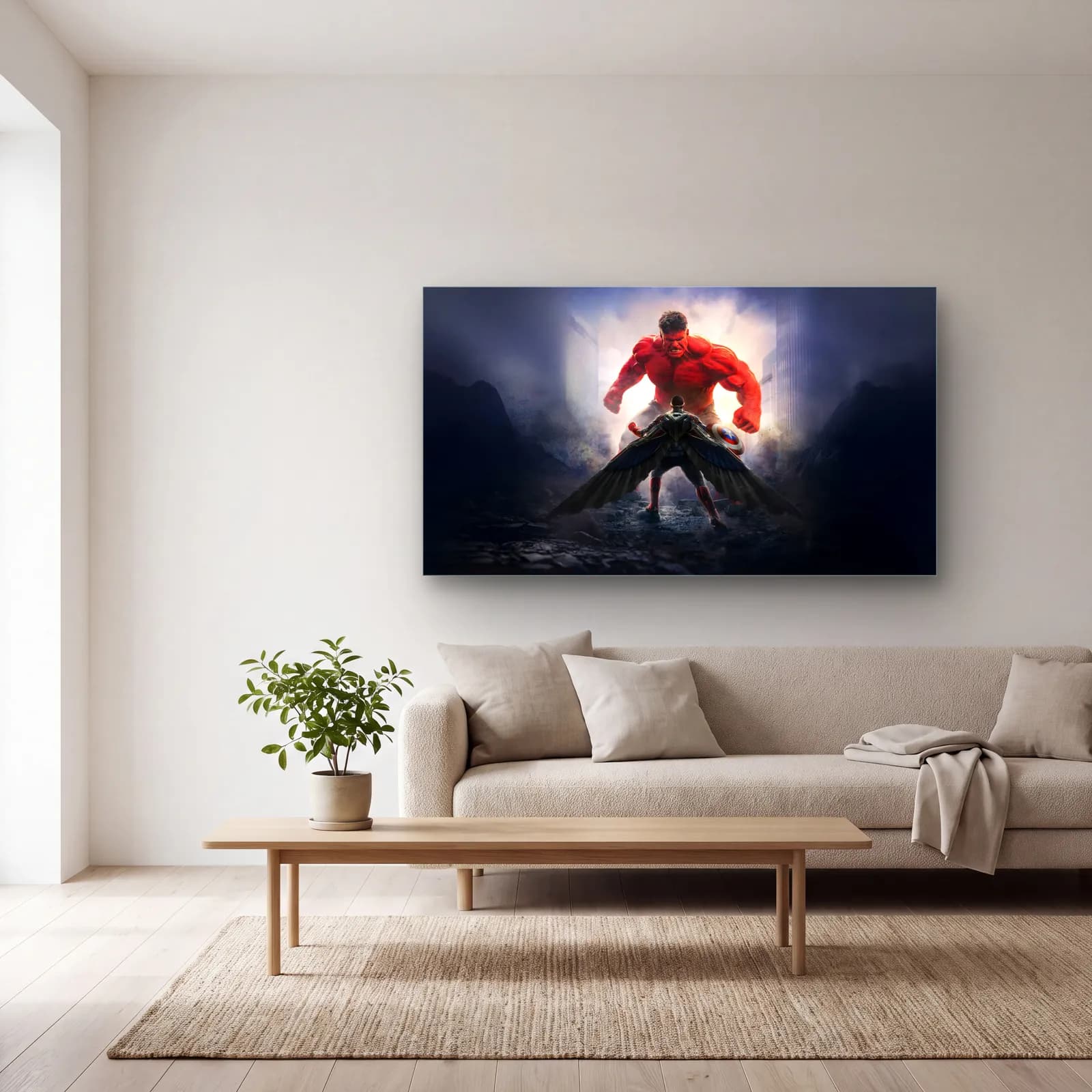 Red Hulk Sisli Dağlarda cam tablo — açık renk salonda