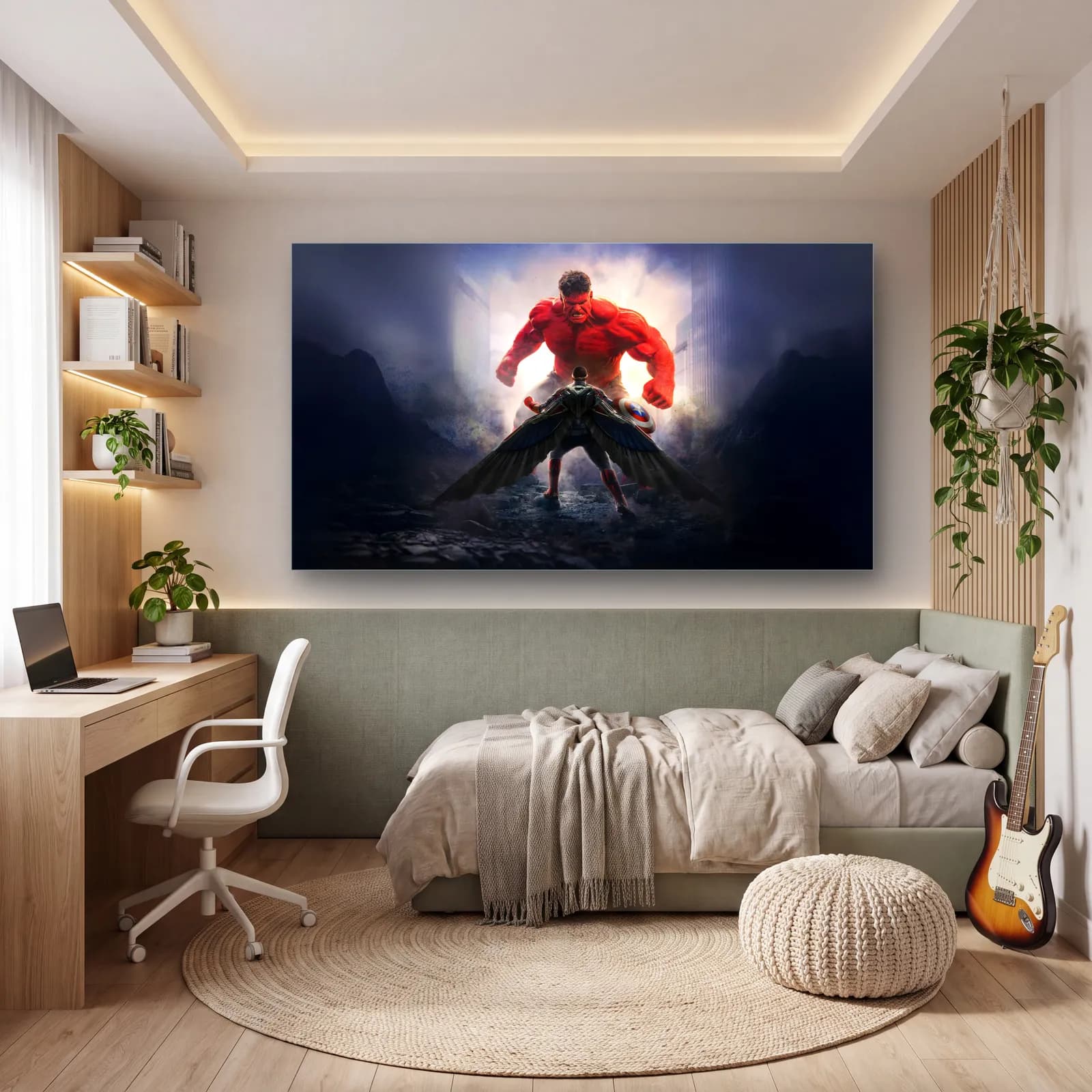 Red Hulk Sisli Dağlarda cam tablo — genç odasında