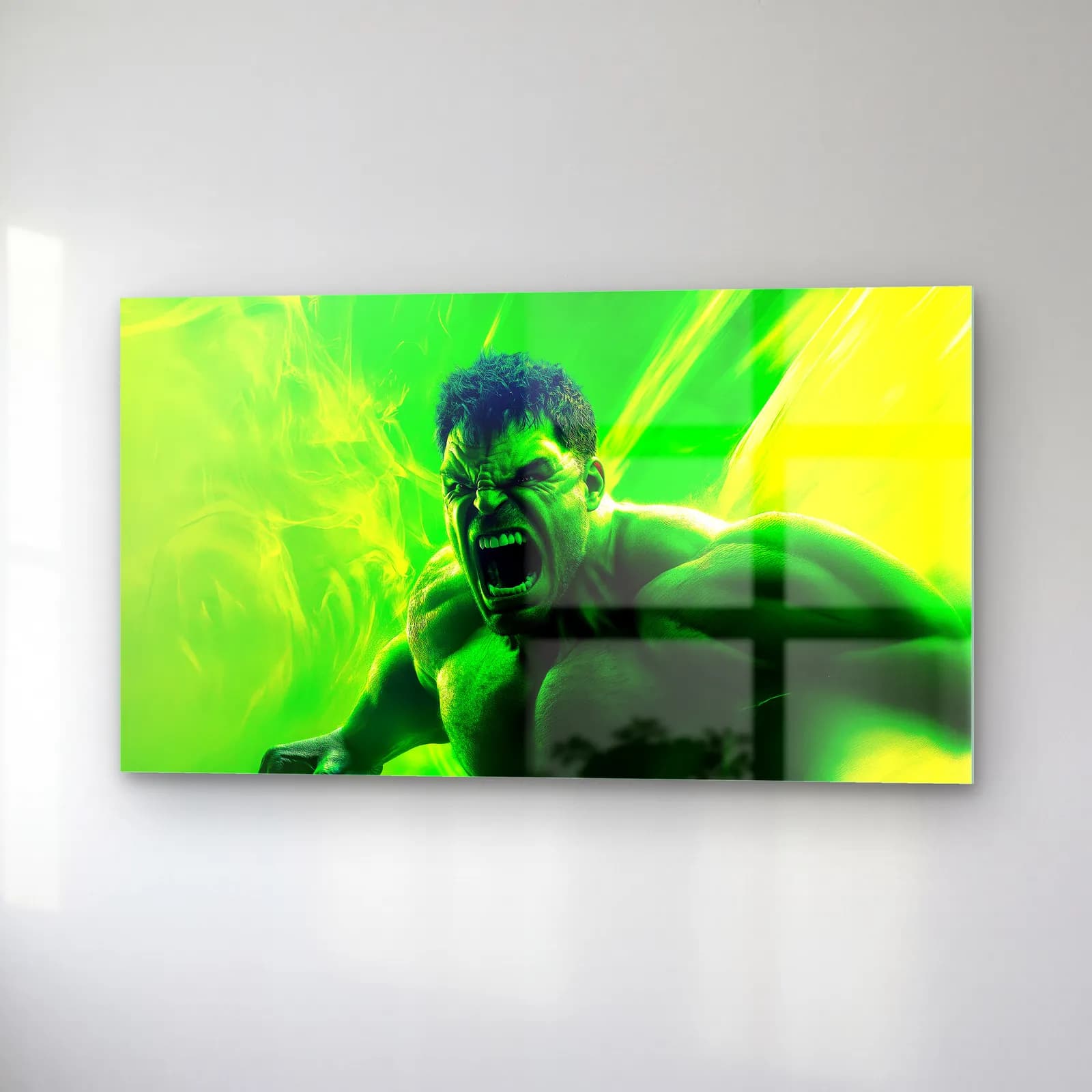 Hulk Neon Yeşil cam tablo — sağ açıdan görünüm