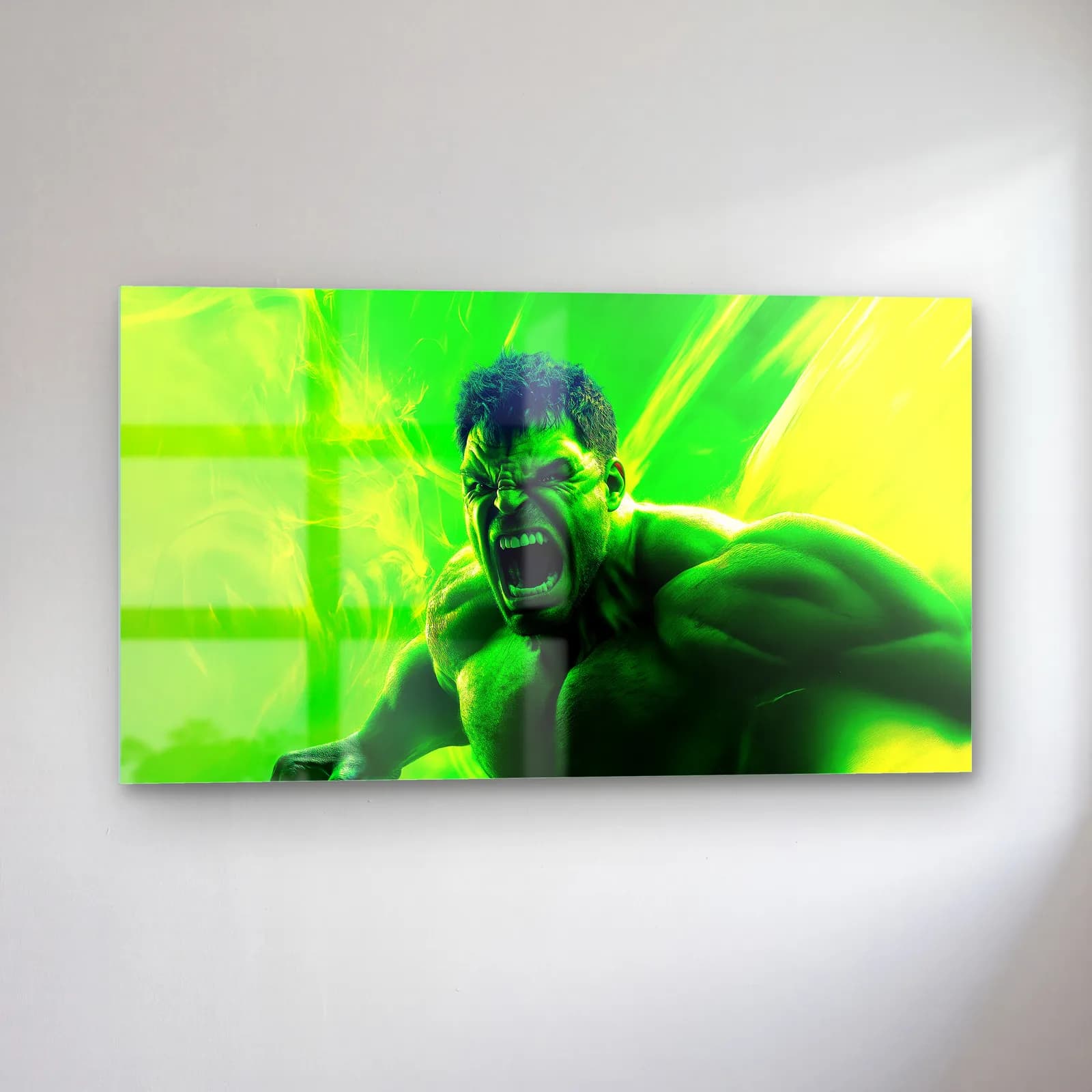 Hulk Neon Yeşil cam tablo — sol açıdan görünüm