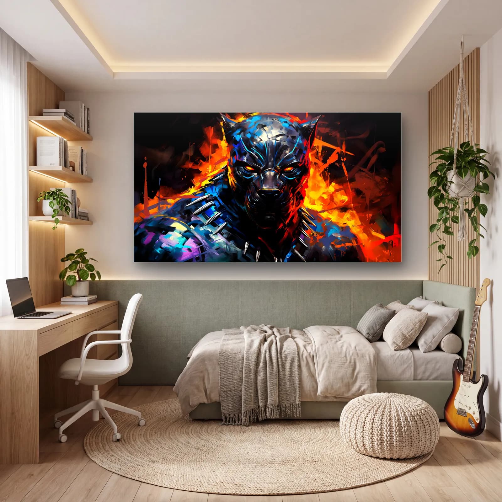 Black Panther Maskeli Portre cam tablo — genç odasında