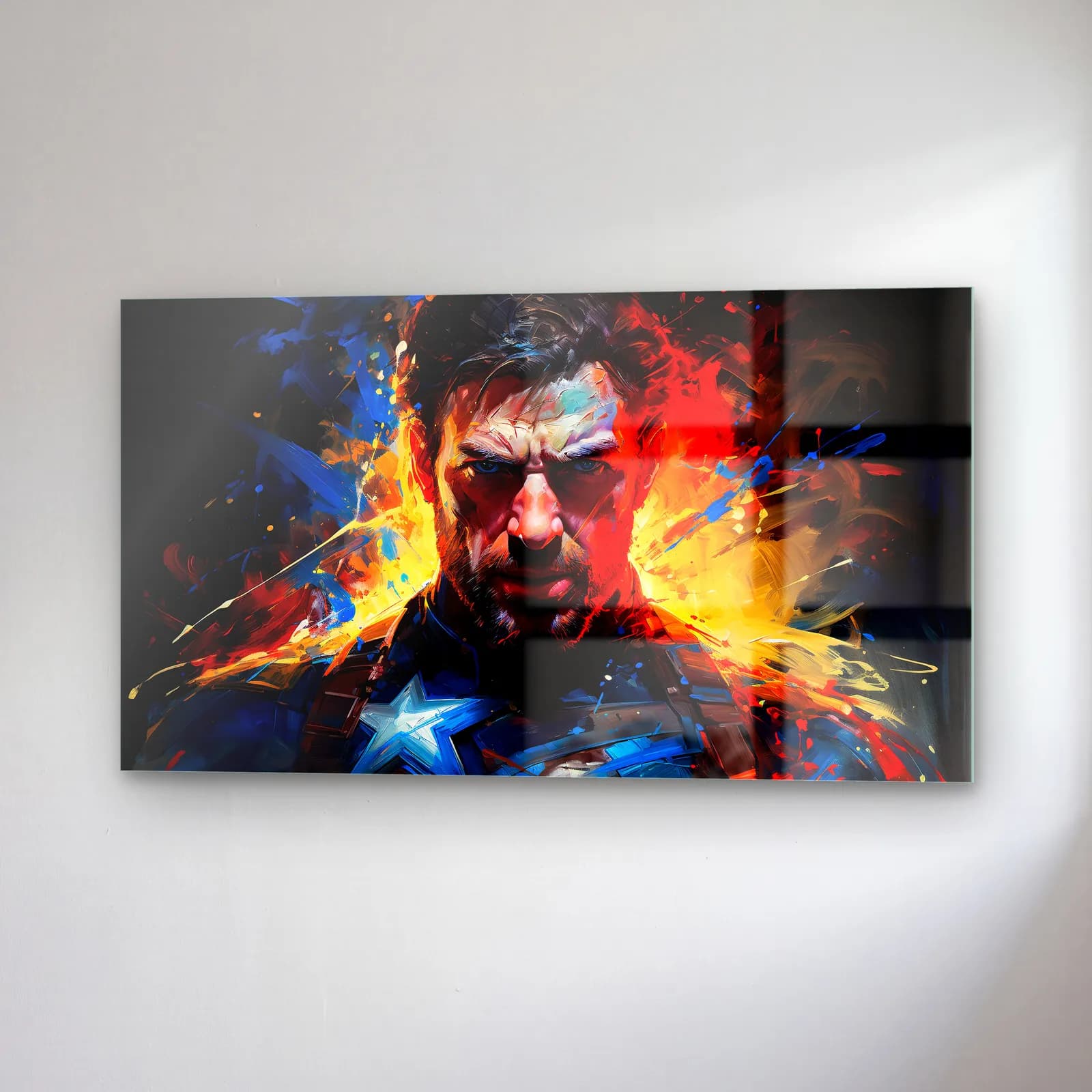Kaptan Amerika Renkli Portre cam tablo — sağ açıdan görünüm