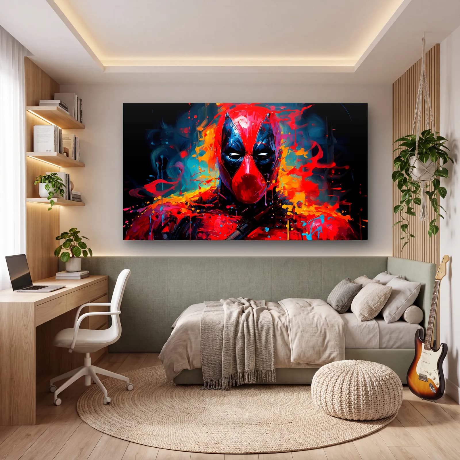 Deadpool Renkli Portre cam tablo — genç odasında