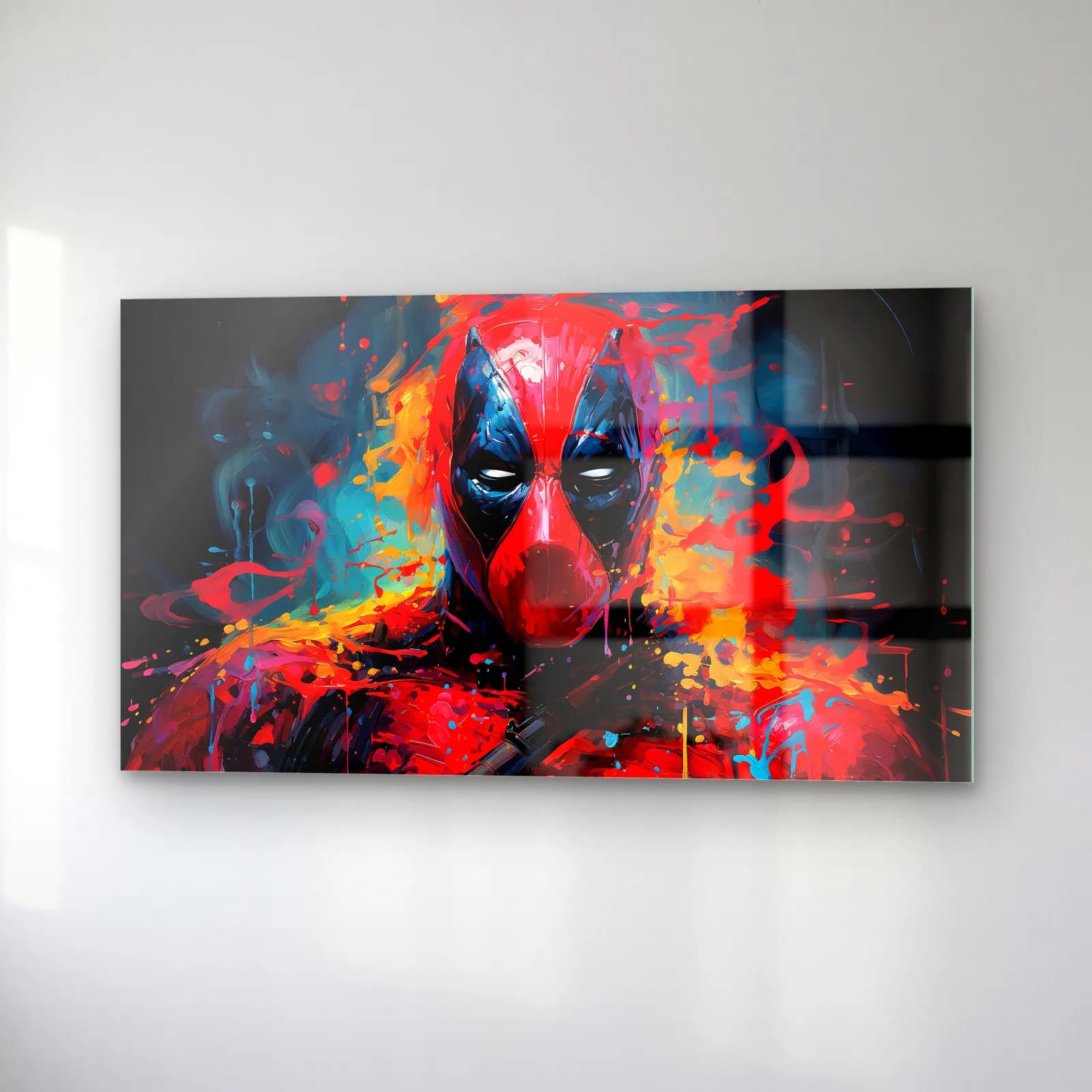 Deadpool Renkli Portre cam tablo — sağ açıdan görünüm