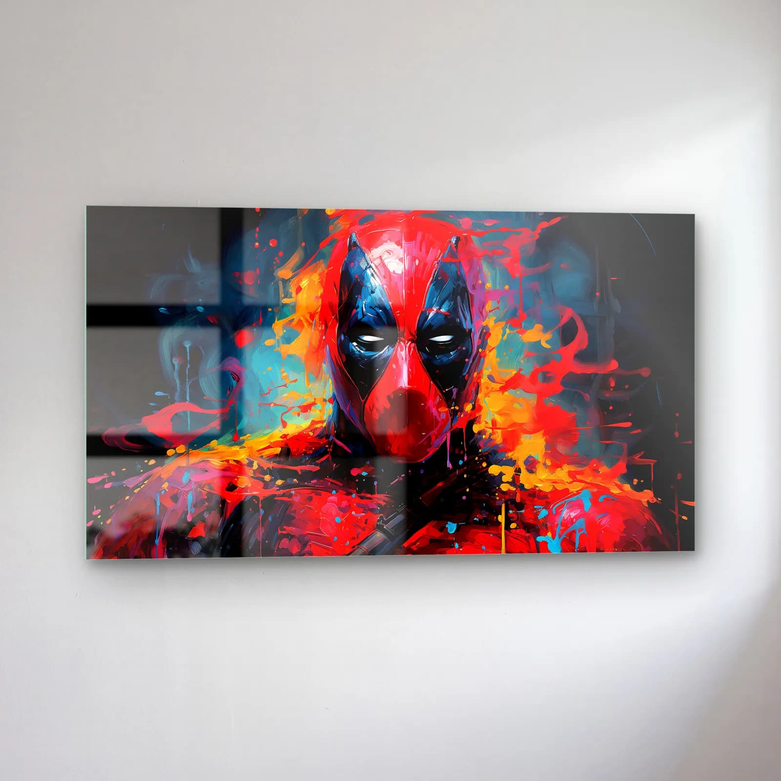 Deadpool Renkli Portre cam tablo — sol açıdan görünüm