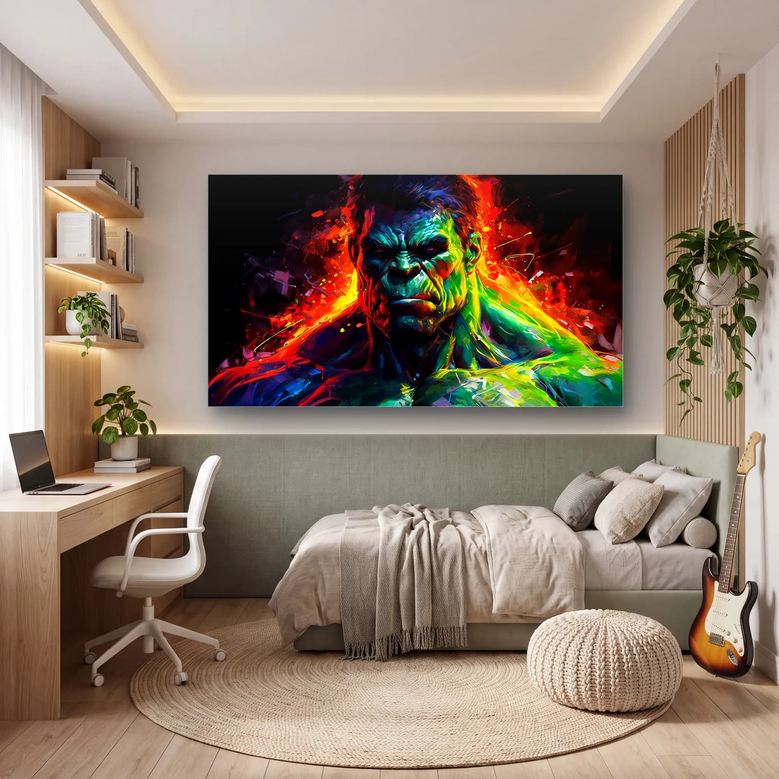 Hulk Renkli Portre cam tablo — genç odasında
