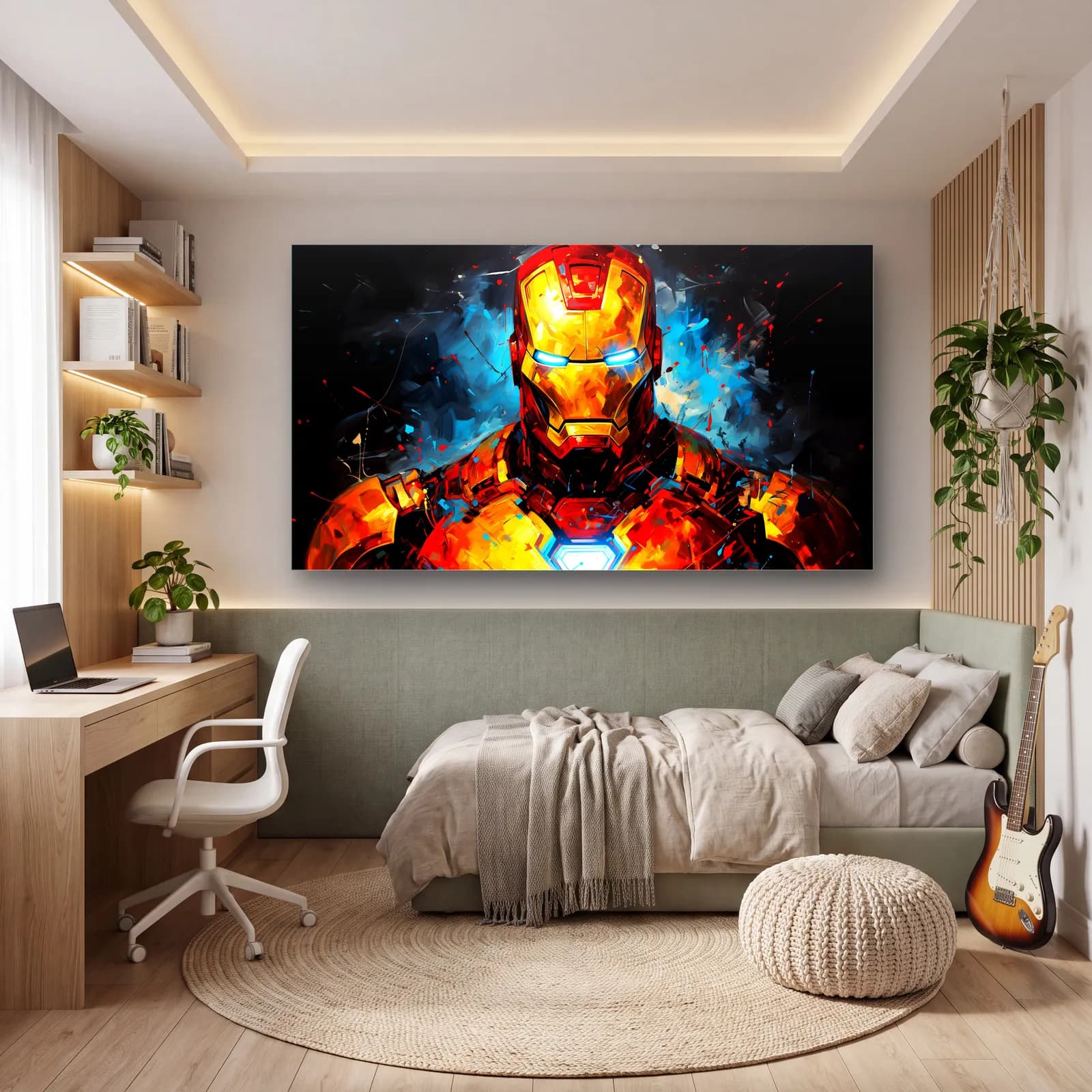 Iron Man Renkli Portre cam tablo — genç odasında