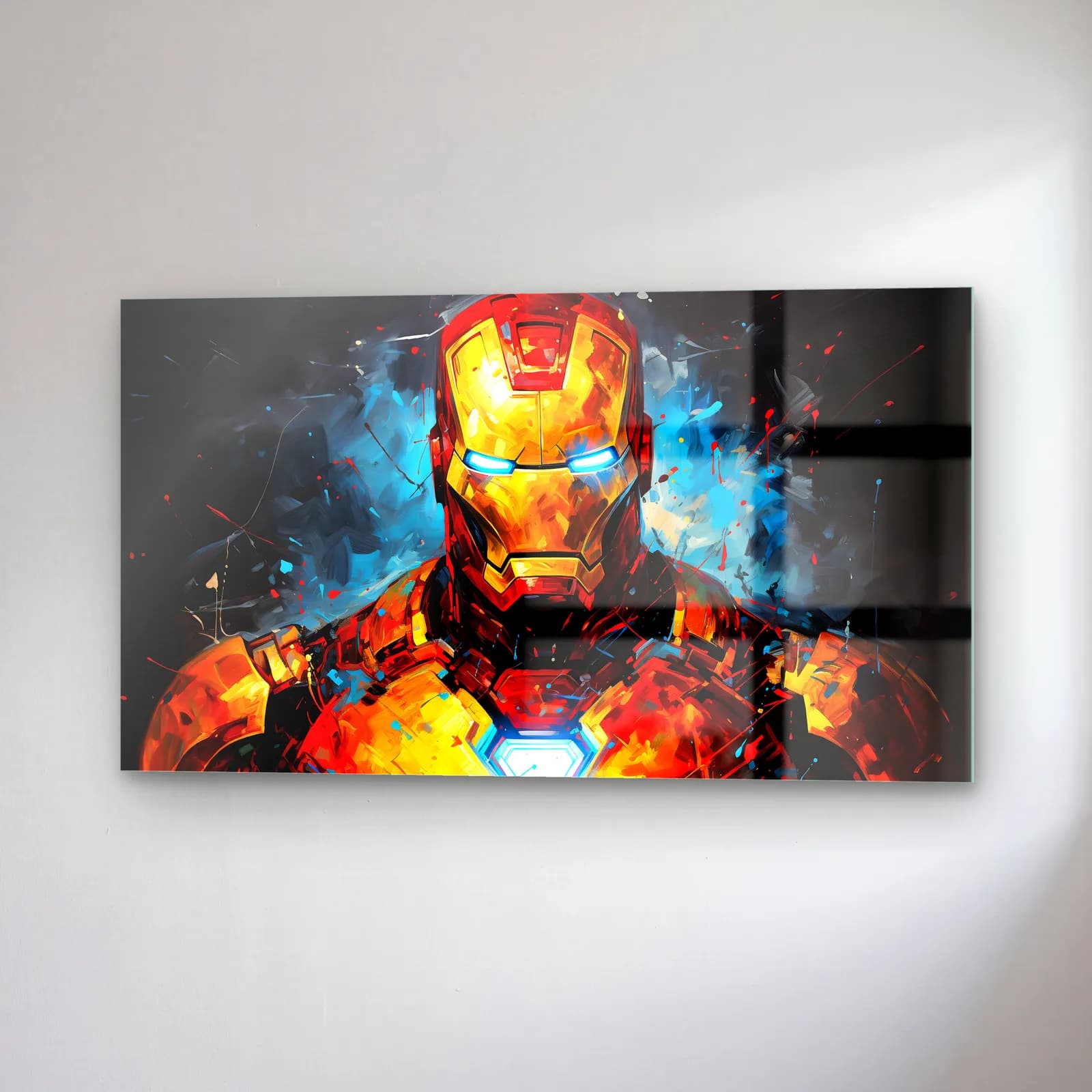 Iron Man Renkli Portre cam tablo — sağ açıdan görünüm