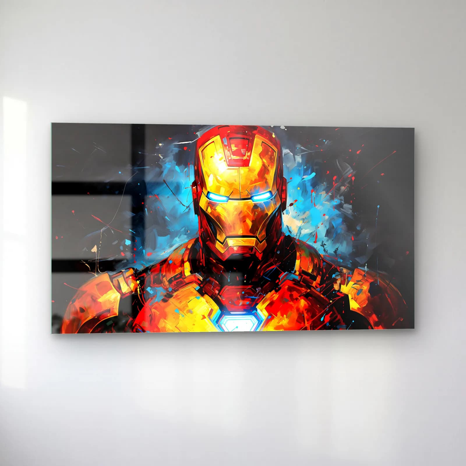 Iron Man Renkli Portre cam tablo — sol açıdan görünüm