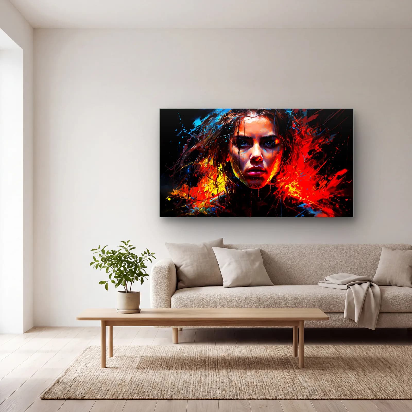 Scarlet Witch Renkli Portre cam tablo — açık renk salonda