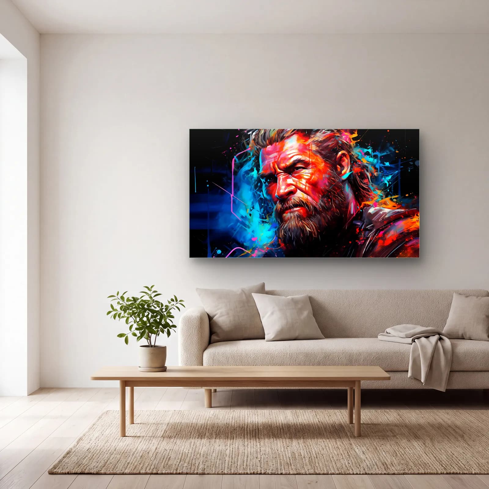Thor Renkli Portre cam tablo — açık renk salonda