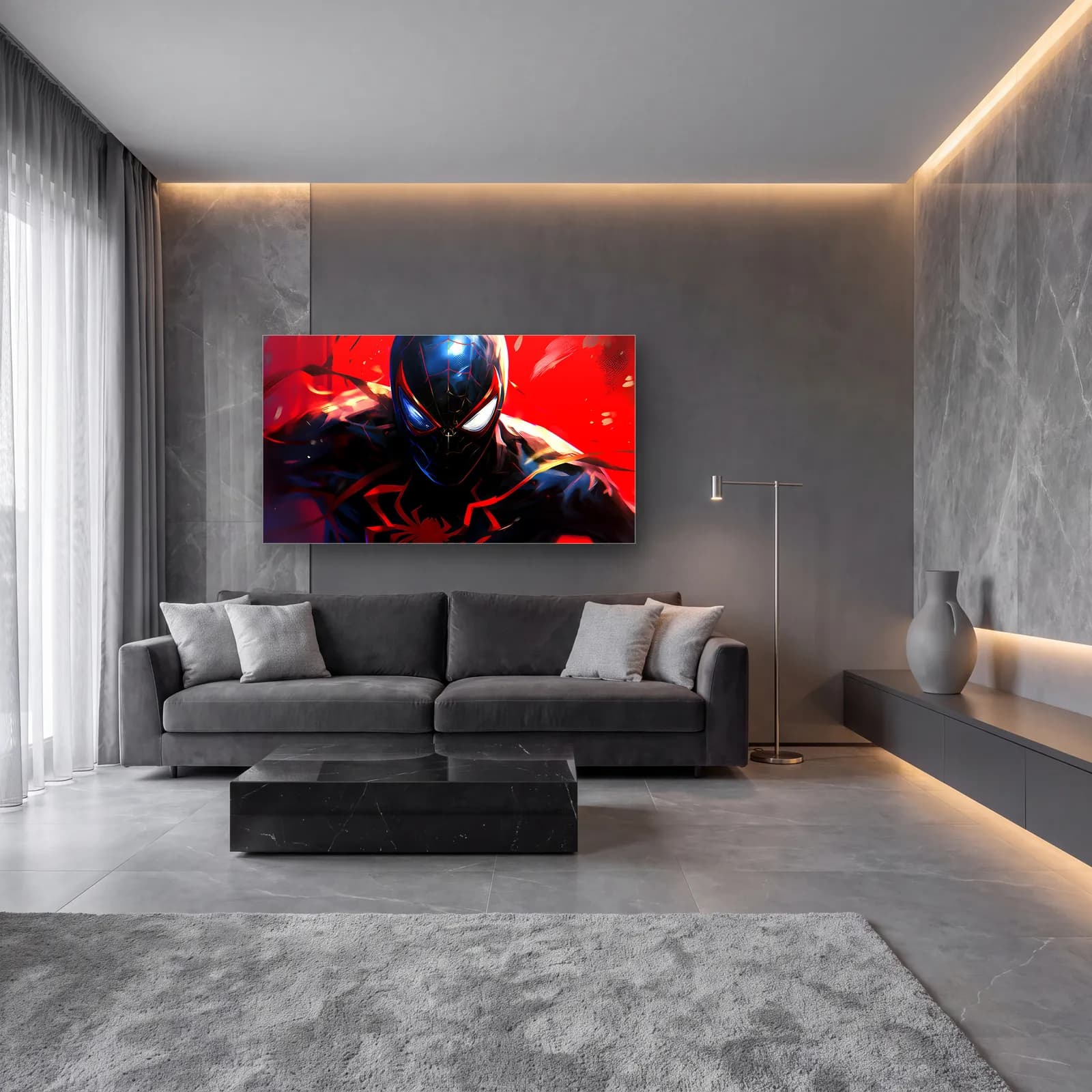 Miles Morales Spider-Man cam tablo — lüks salon duvarında