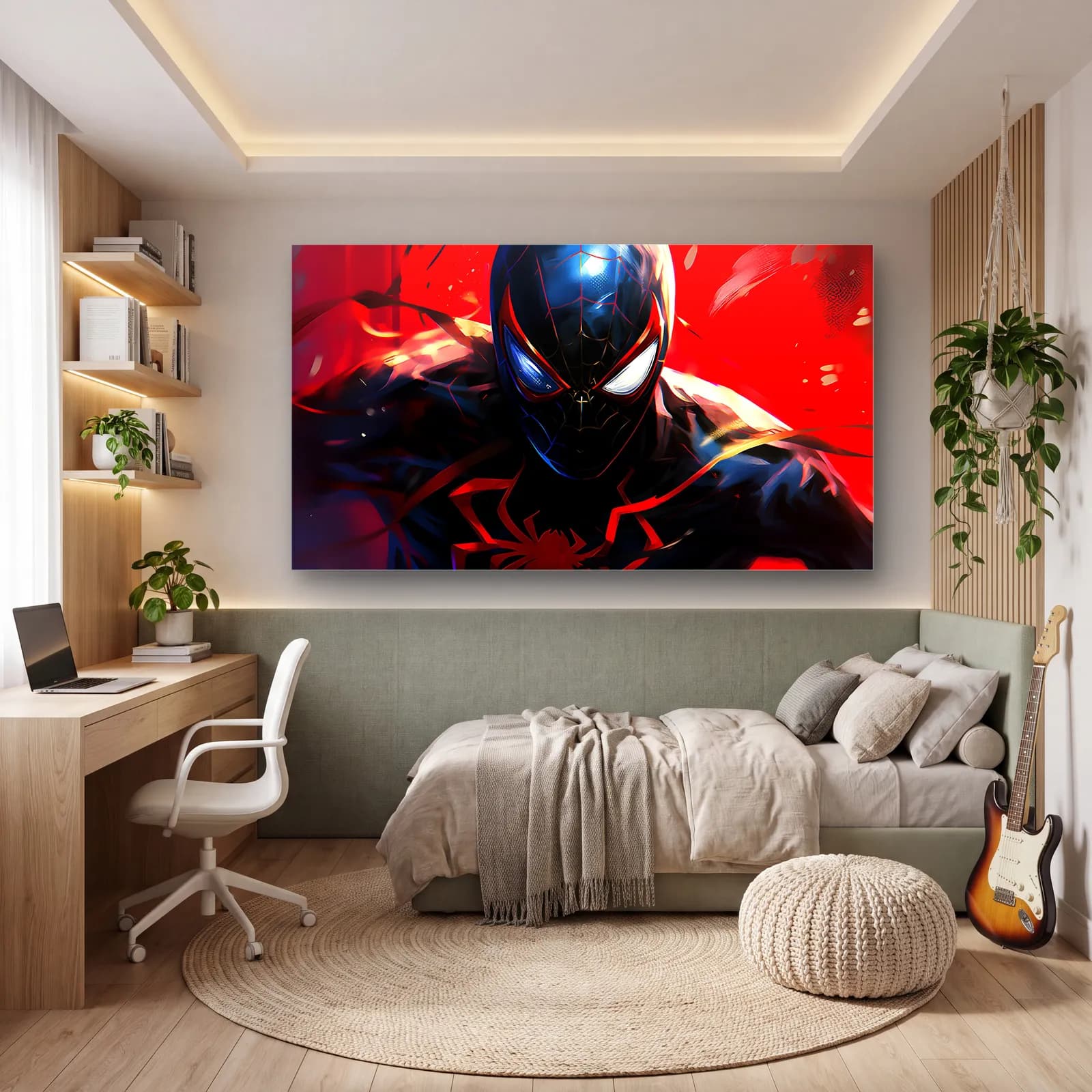 Miles Morales Spider-Man cam tablo — genç odasında