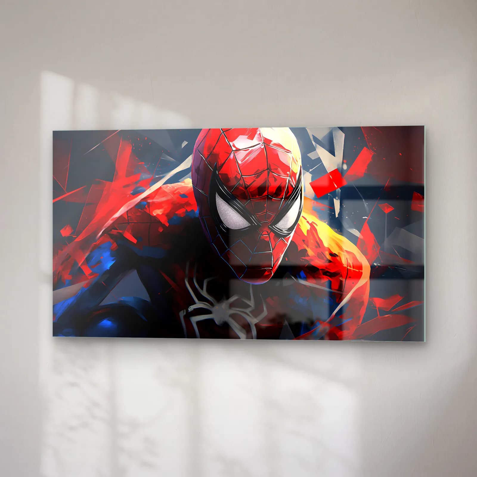 Spider-Man Kırmızı Portre cam tablo — sağ açıdan görünüm