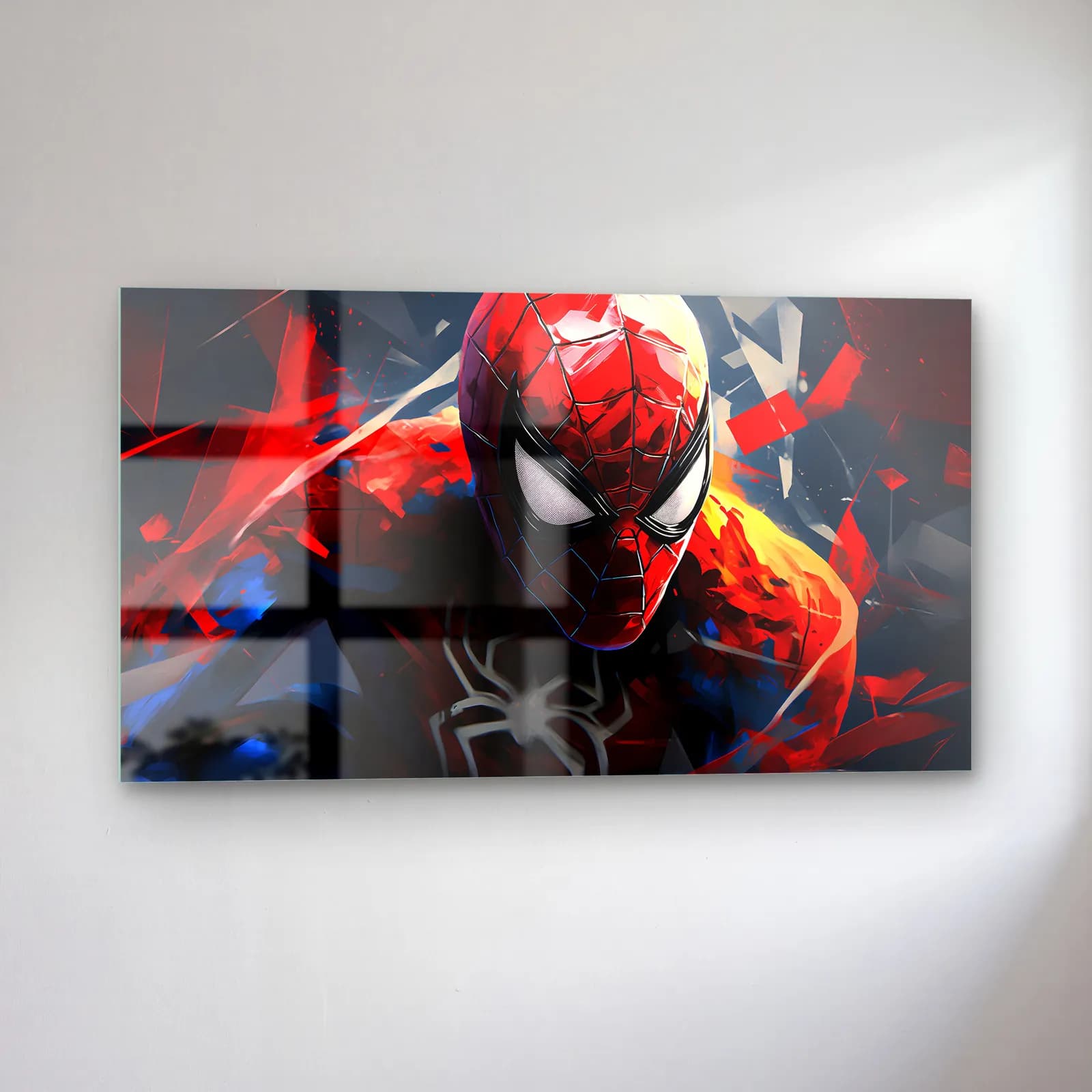 Spider-Man Kırmızı Portre cam tablo — sol açıdan görünüm