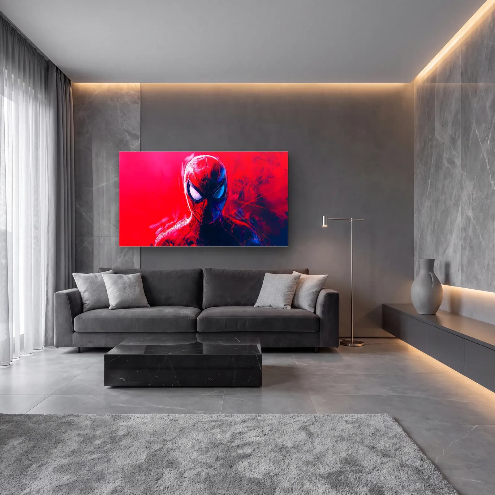Spider-Man Pembe Arka Plan cam tablo — lüks salon duvarında