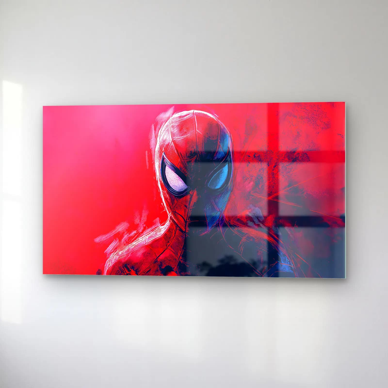 Spider-Man Pembe Arka Plan cam tablo — sağ açıdan görünüm