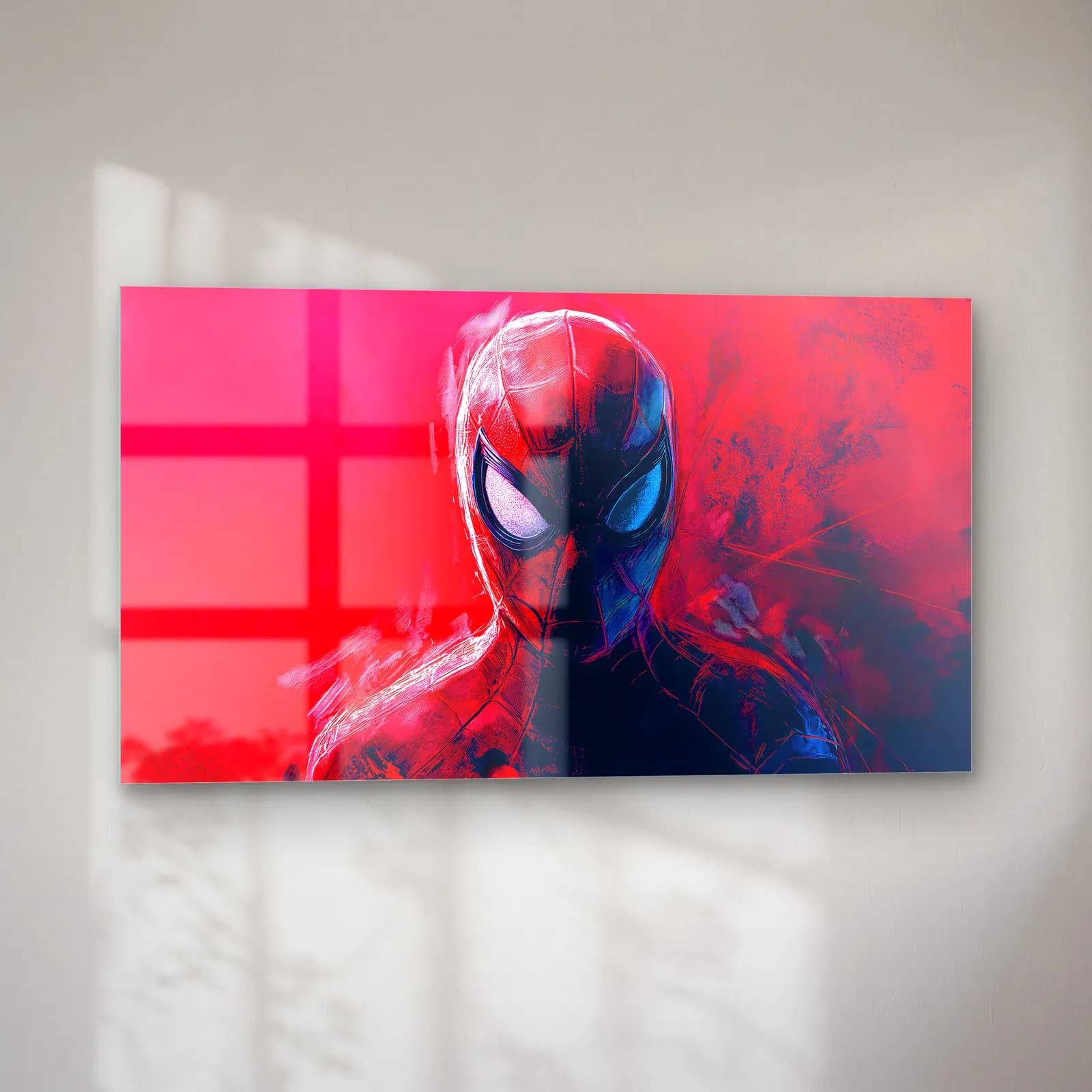Spider-Man Pembe Arka Plan cam tablo — sol açıdan görünüm